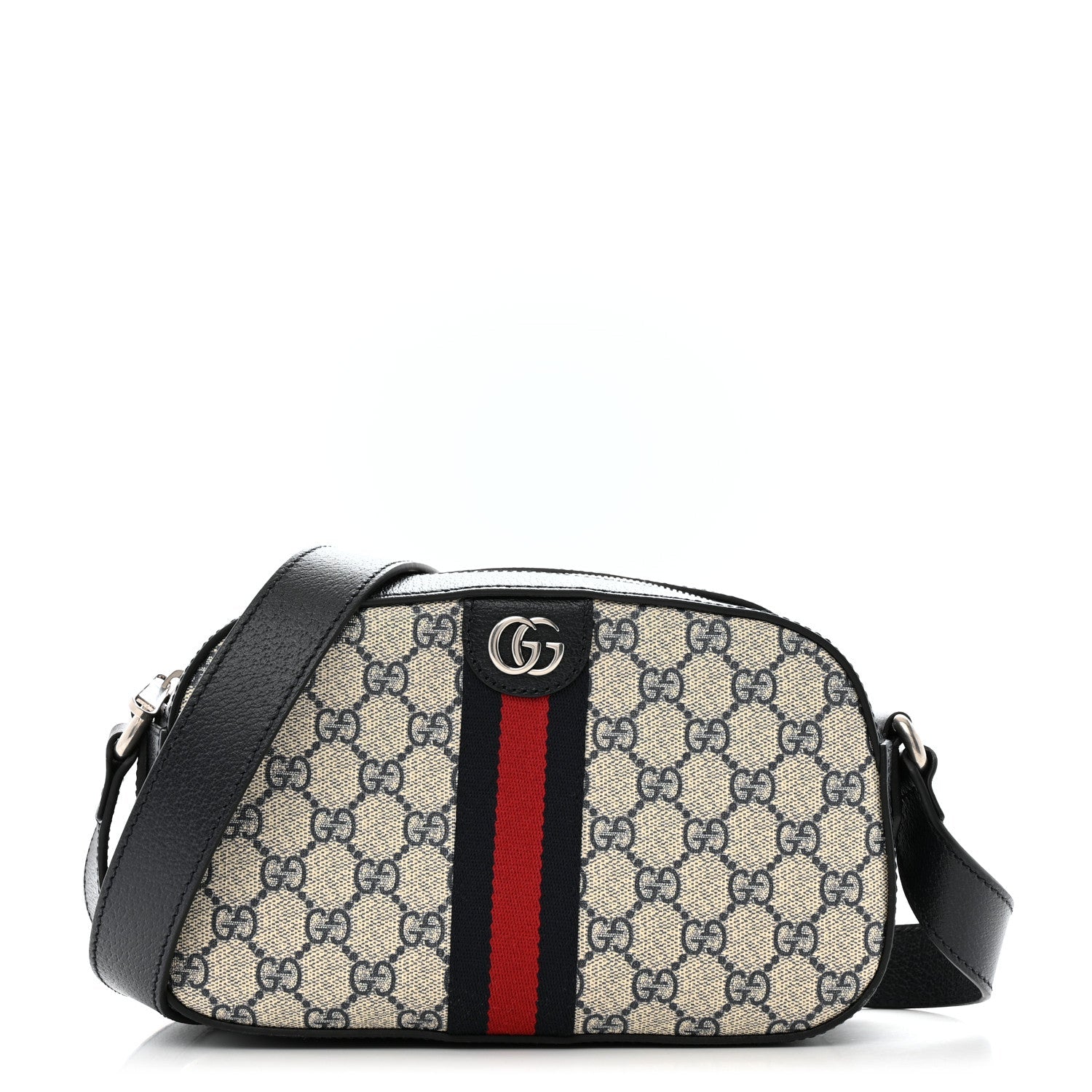 GG Supreme Monogram Textured Dollar Calfskin Web Small Ophidia Camera Bag Beige Blue