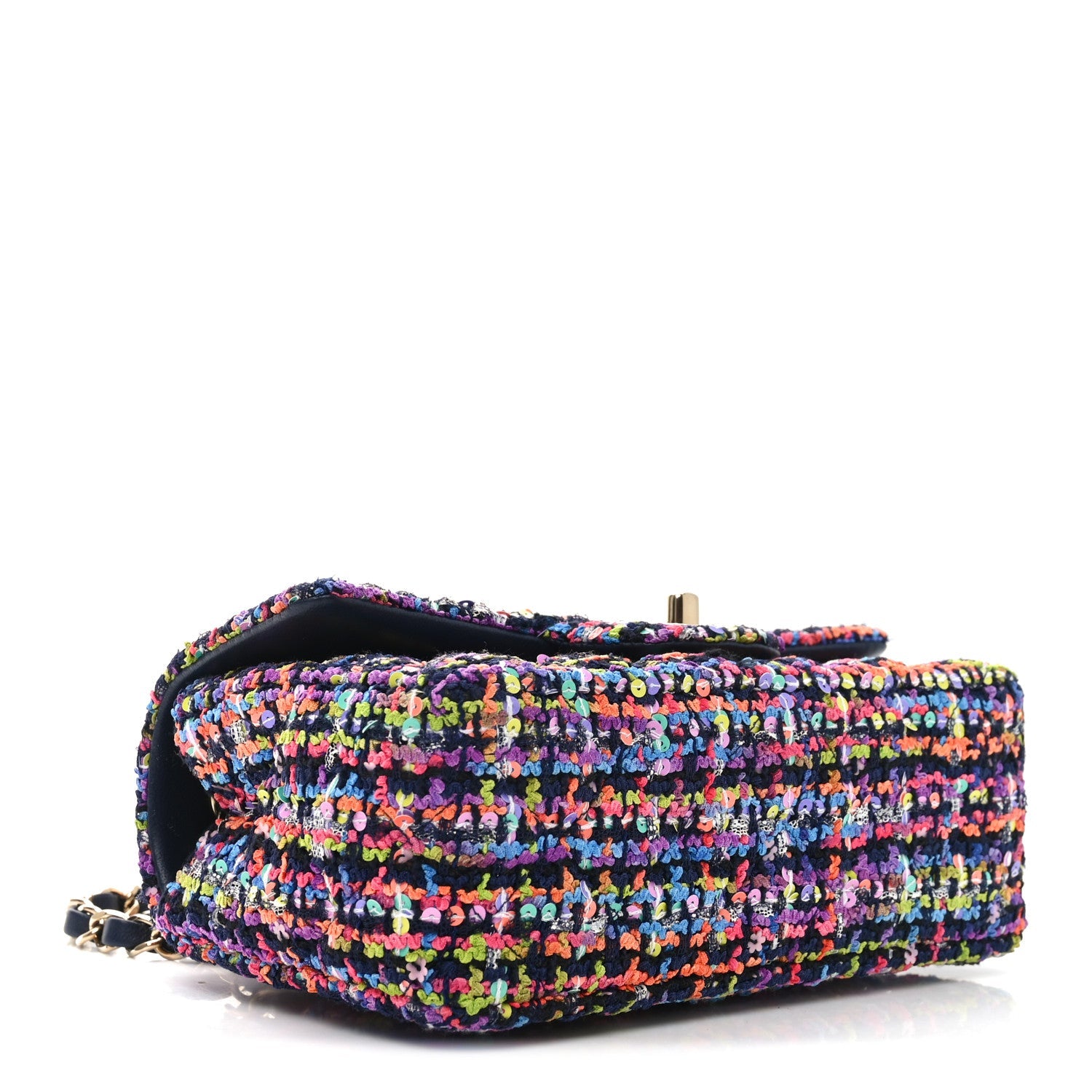 Tweed Quilted Mini Rectangular Flap Navy Blue Multicolor