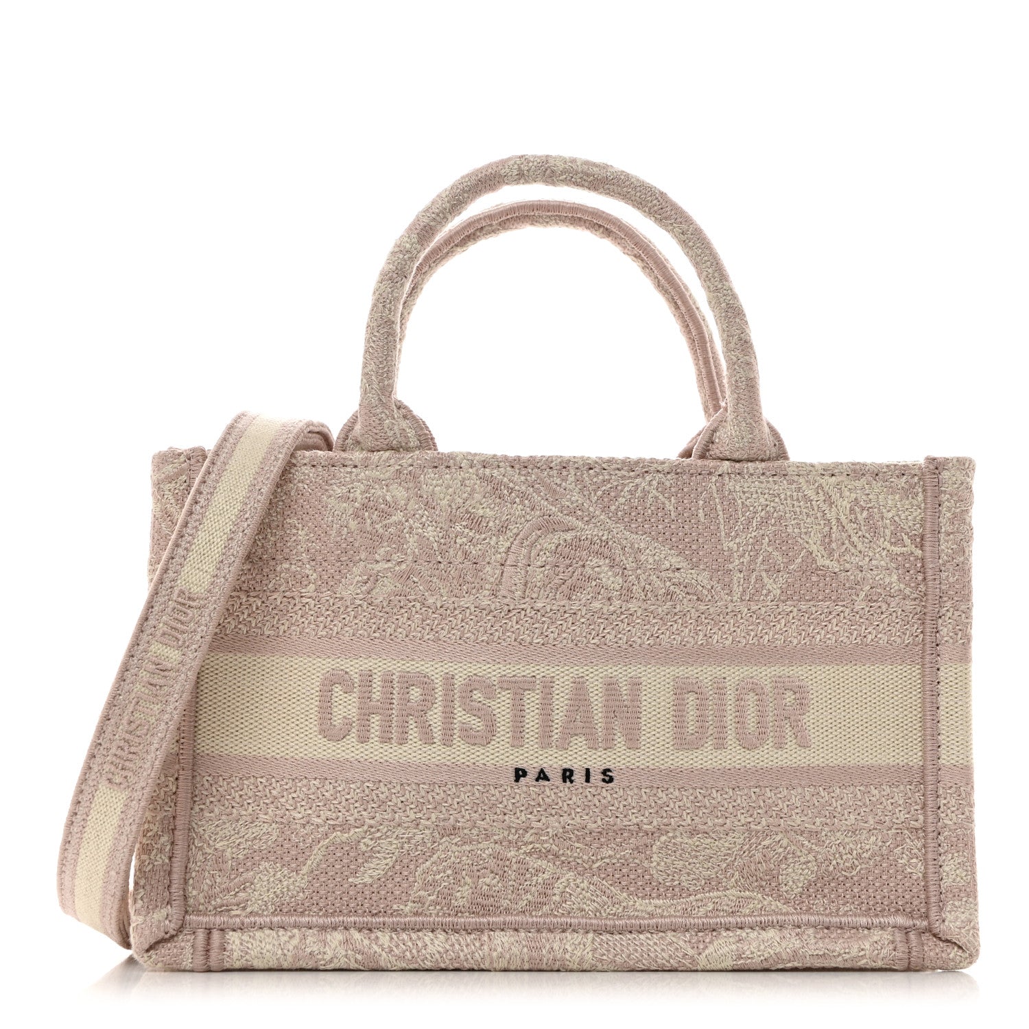 Canvas Embroidered Mini Toile De Jouy Book Tote With Strap Rose Multicolor