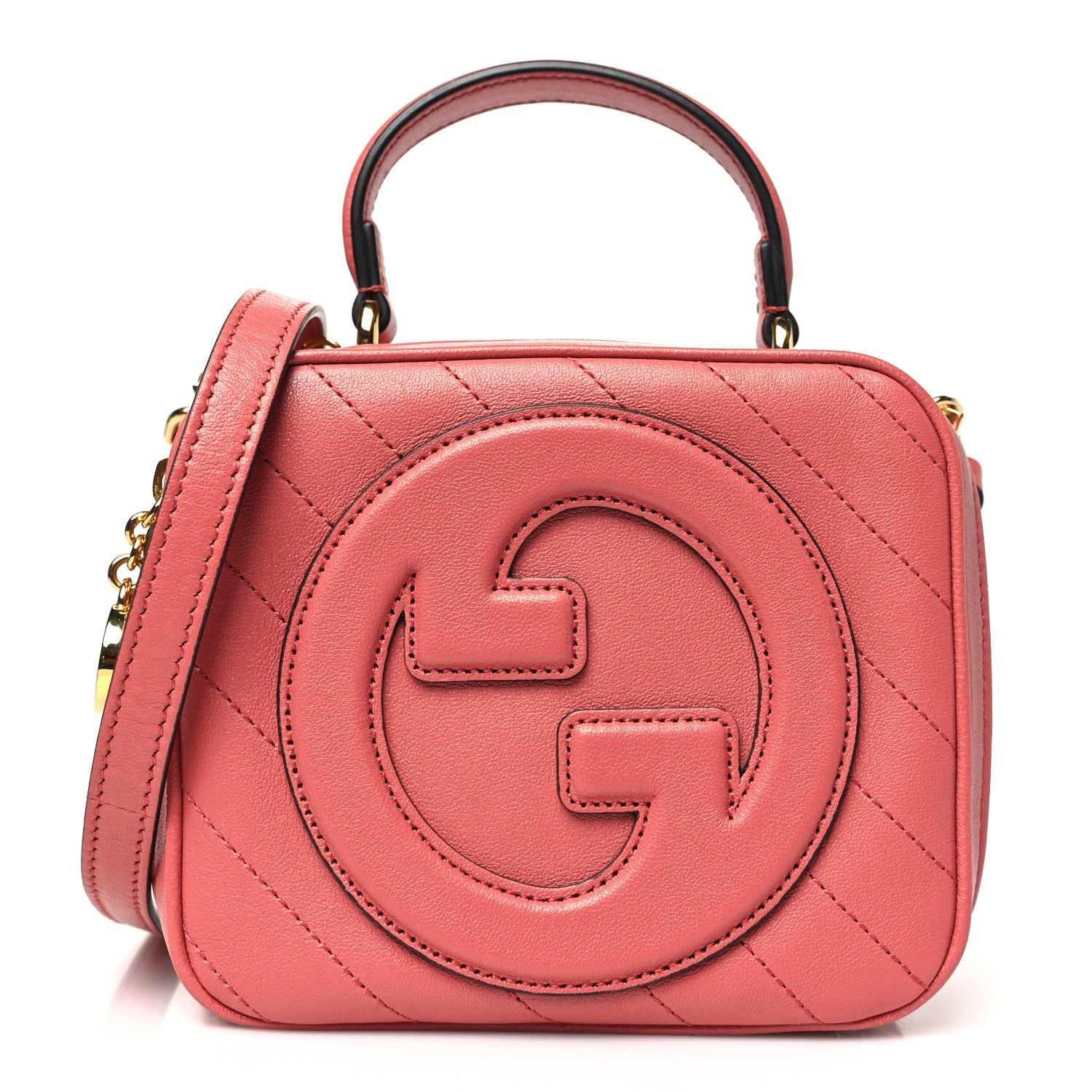 Sakai Be Green Calfskin Diagonal Stitched Blondie Top Handle Bag Pink