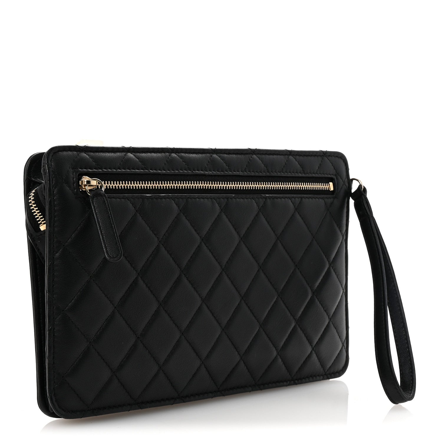 Lambskin Quilted Wristlet Clutch Black