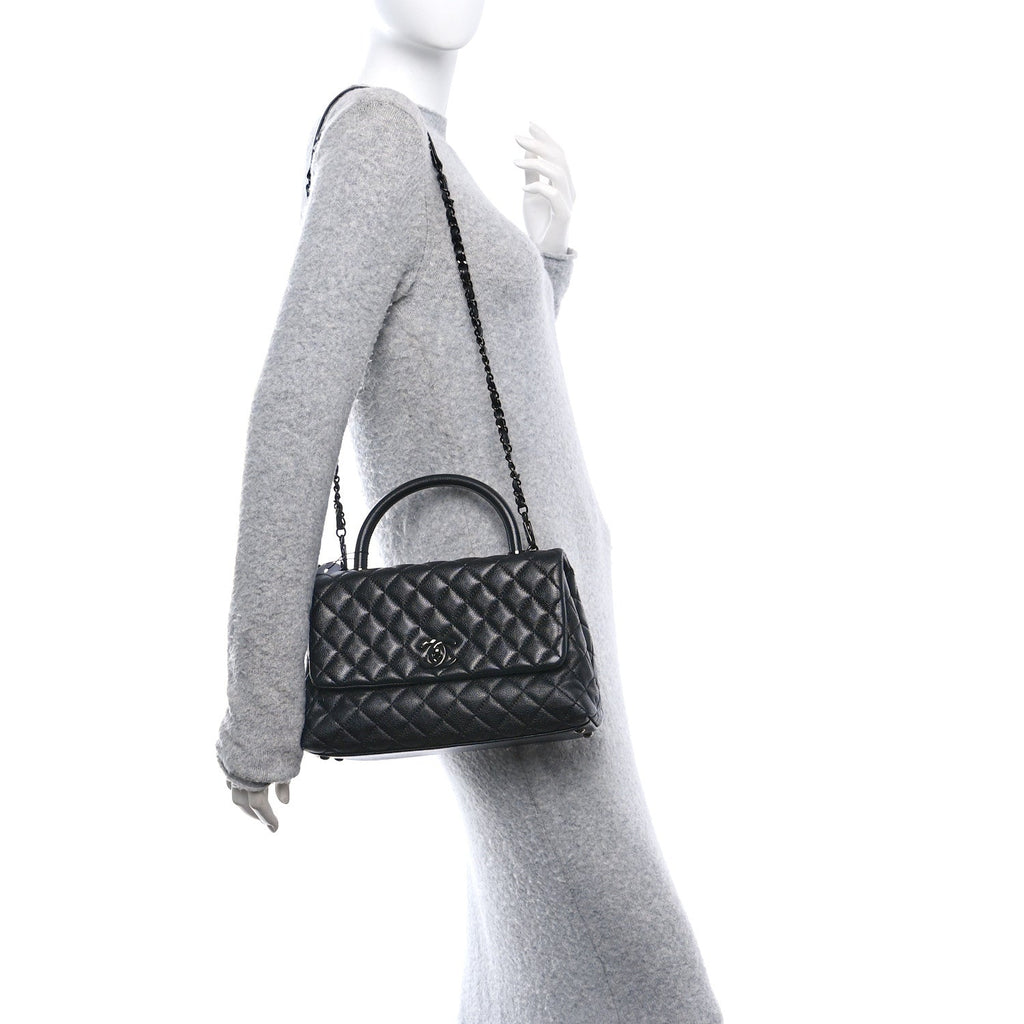 Caviar Quilted Small Coco Handle Flap So Black