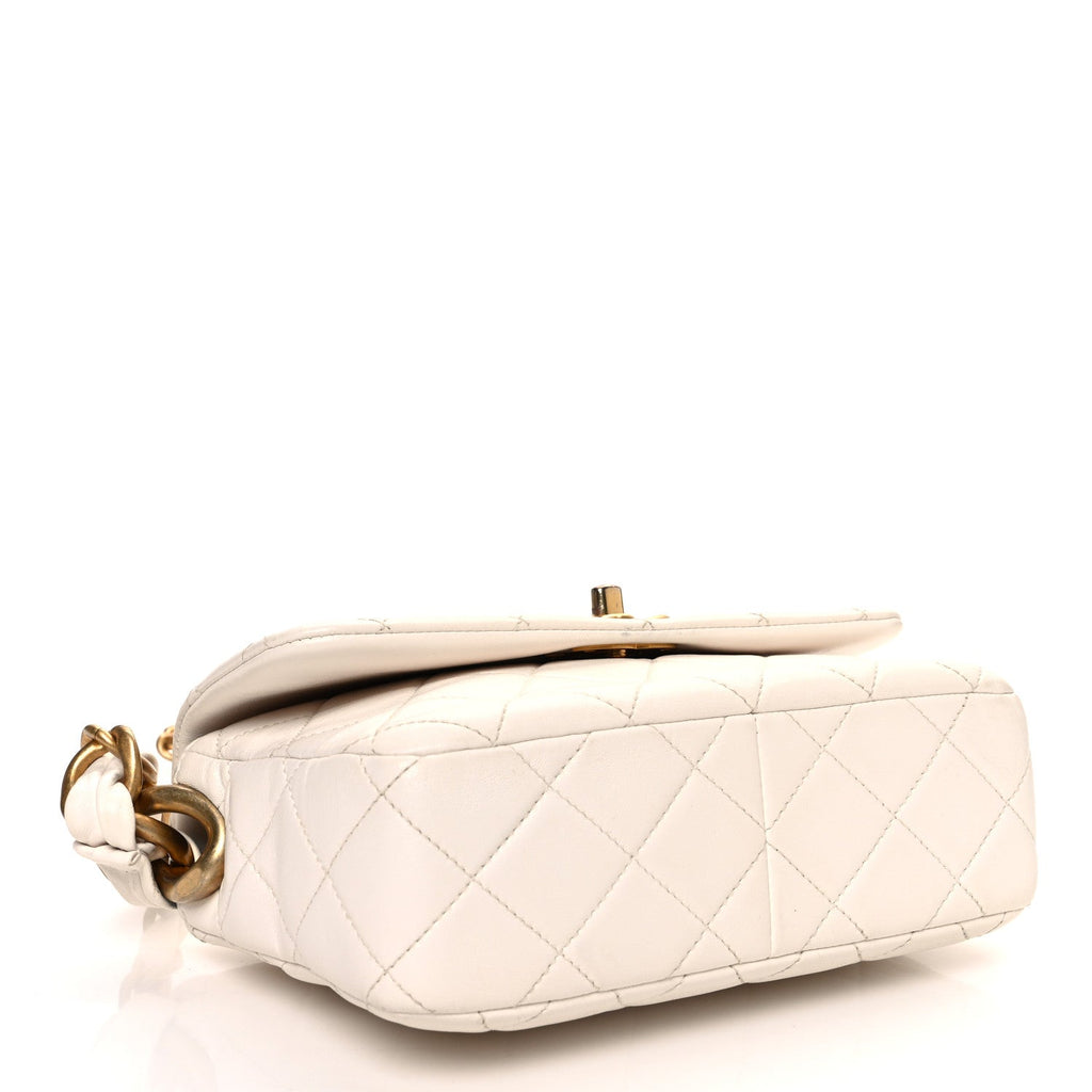 Lambskin Quilted CC Chain Flap Bag White