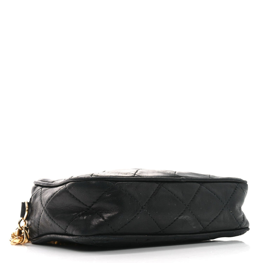 Lambskin Quilted Tassel Camera Case Black