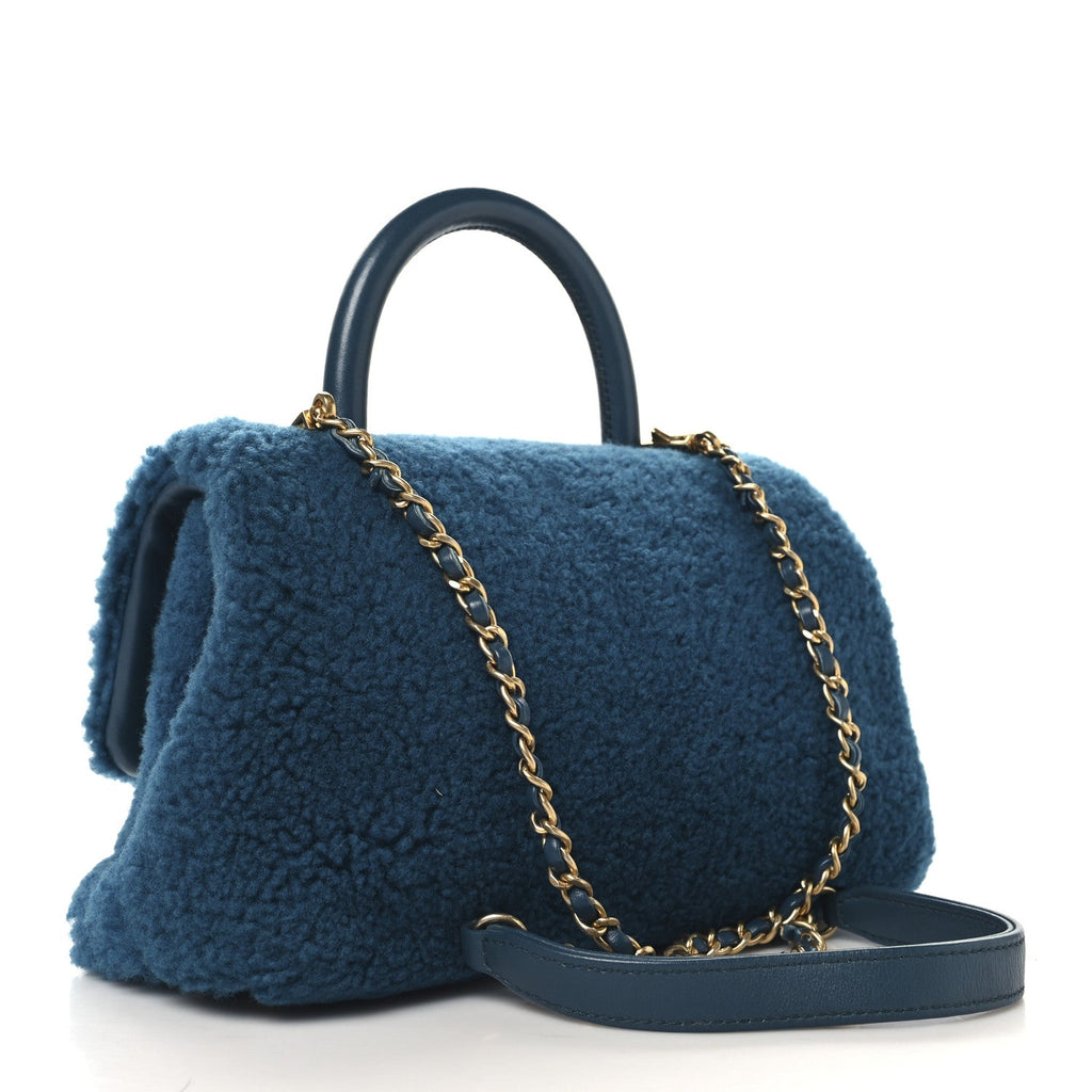 Shearling Lambskin Small Coco Handle Flap Blue