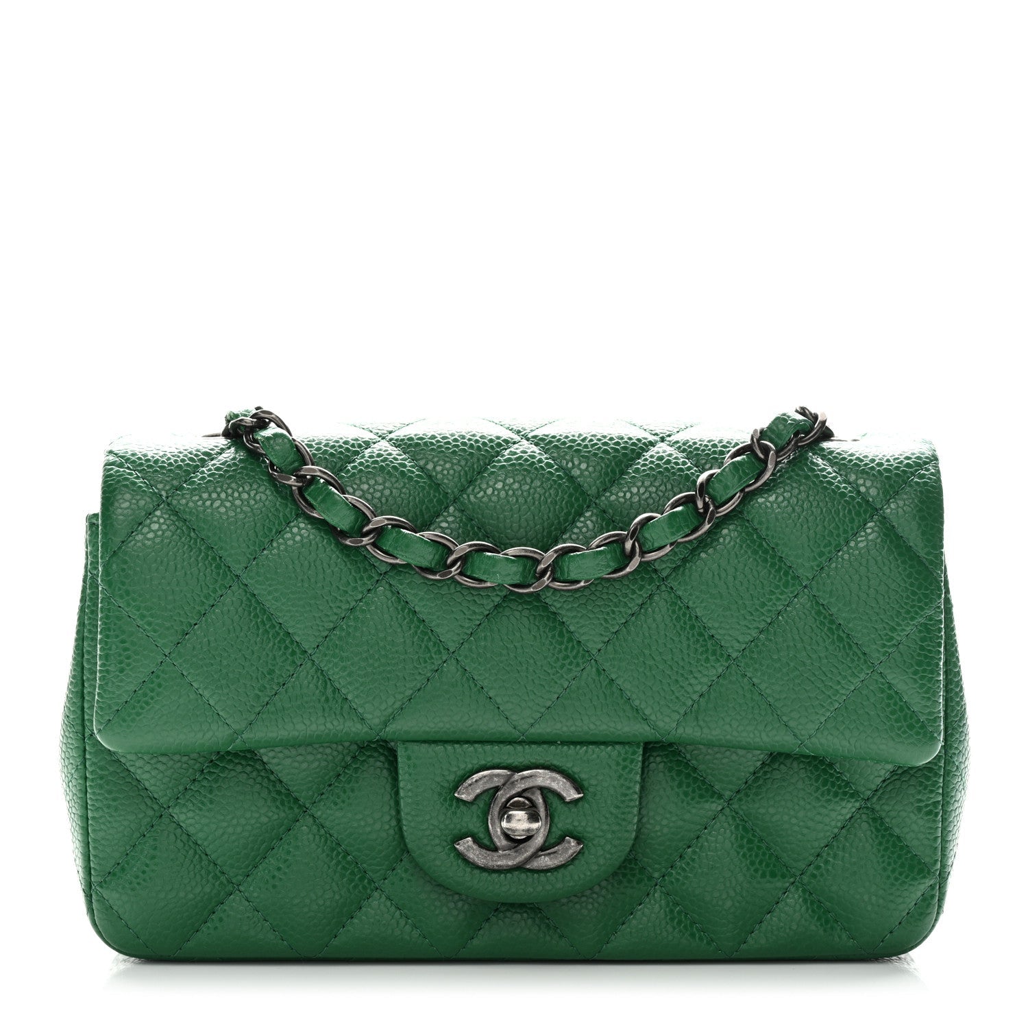 Caviar Quilted Mini Rectangular Flap Green