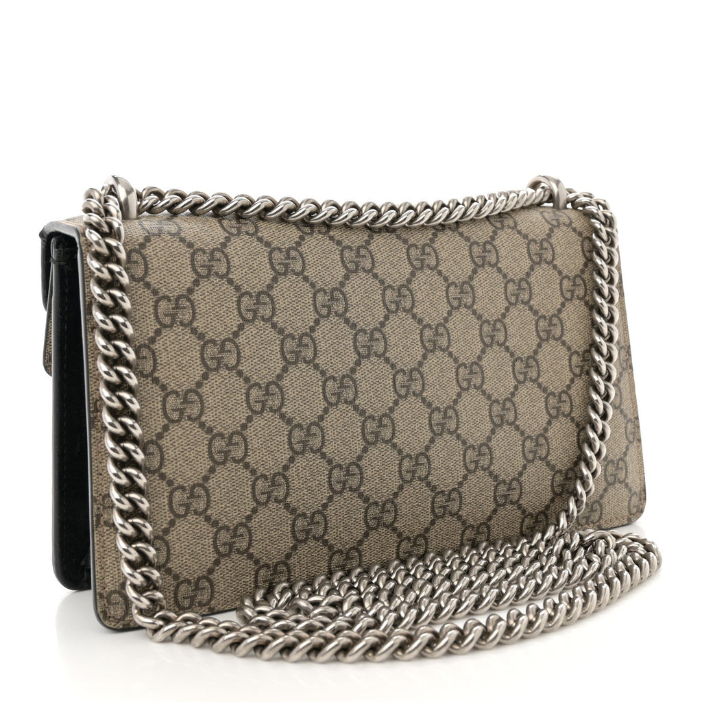 GG Supreme Monogram Suede Crystal Small Dionysus Shoulder Bag Beige Ebony Black