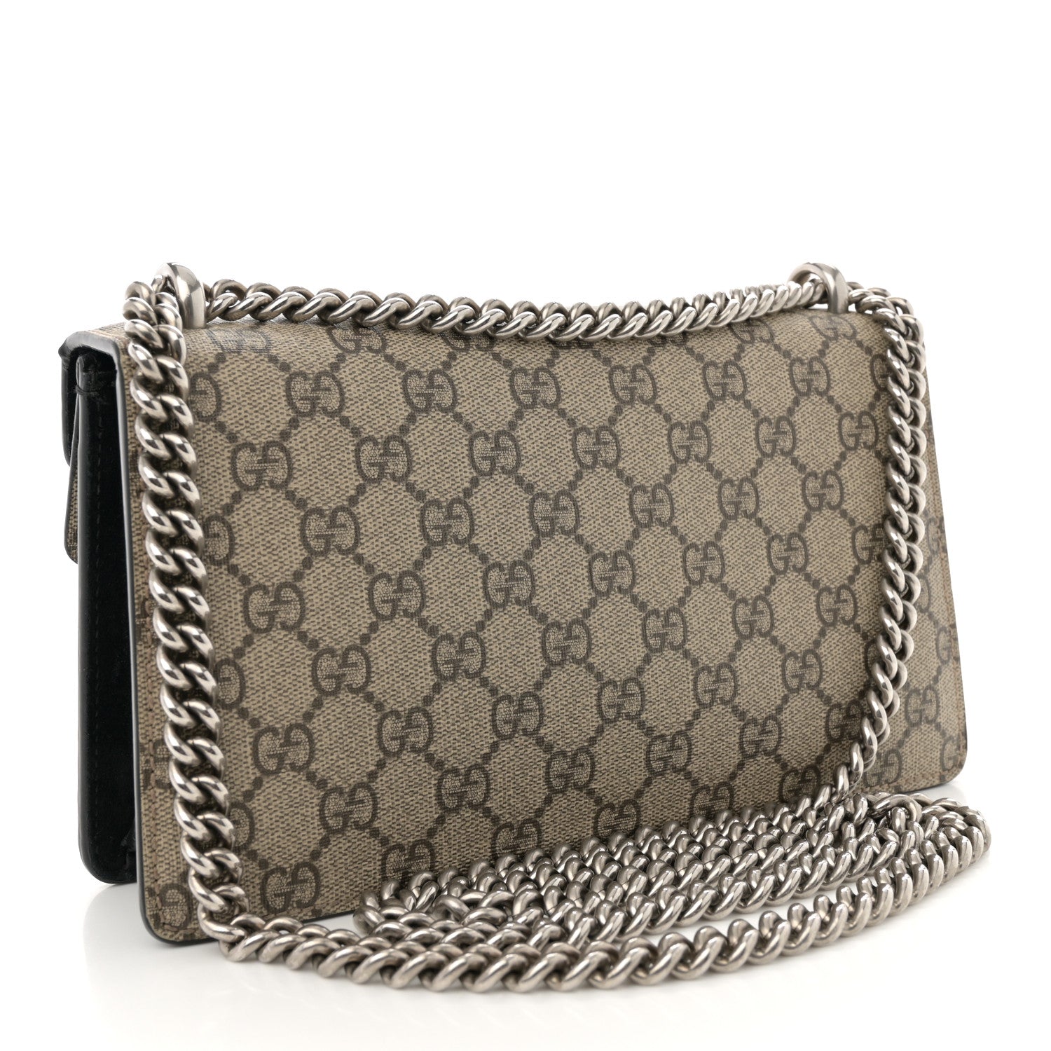 GG Supreme Monogram Suede Crystal Small Dionysus Shoulder Bag Beige Ebony Black