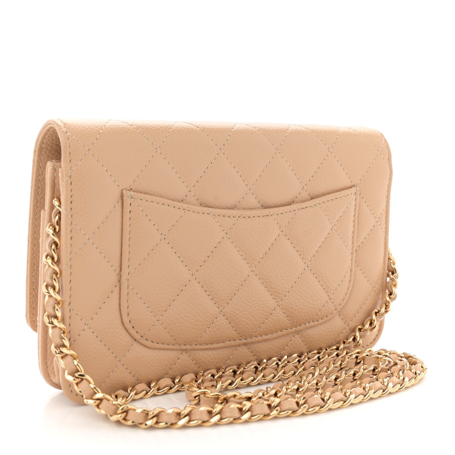 Caviar Quilted Wallet on Chain WOC Beige