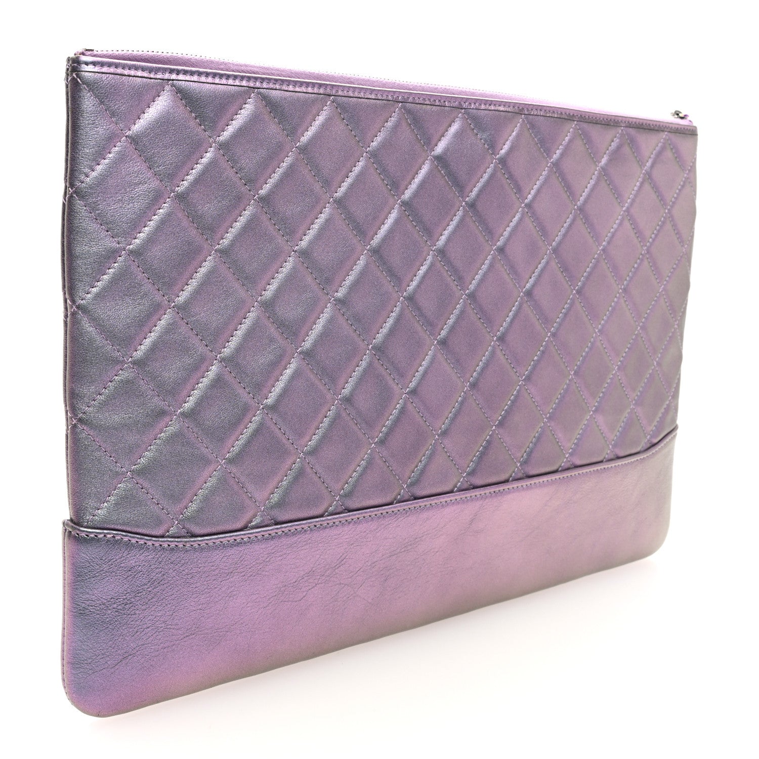 Iridescent Lambskin Quilted Large Gabrielle Cosmetic Case Light Purple