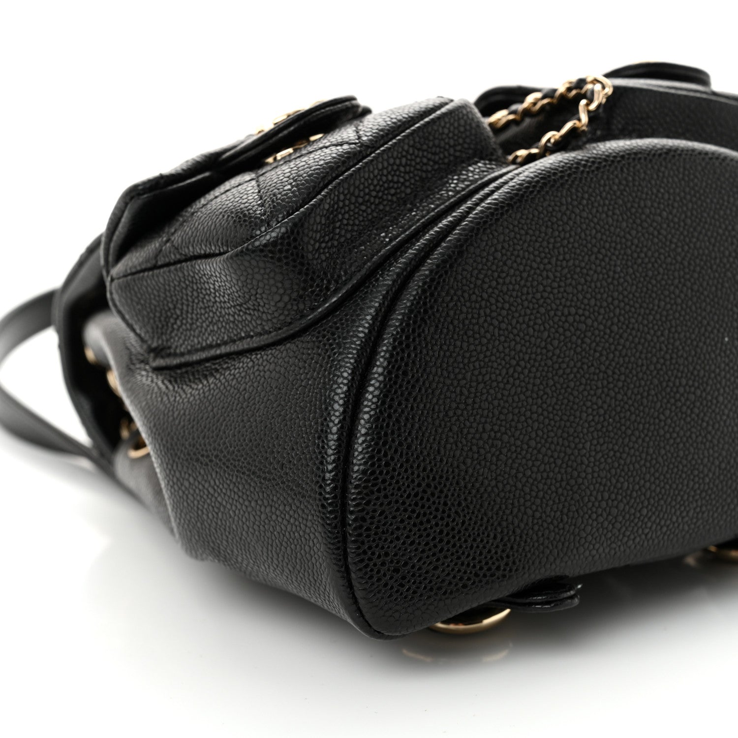 Shiny Caviar Quilted Small Duma Pockets Drawstring Backpack Black