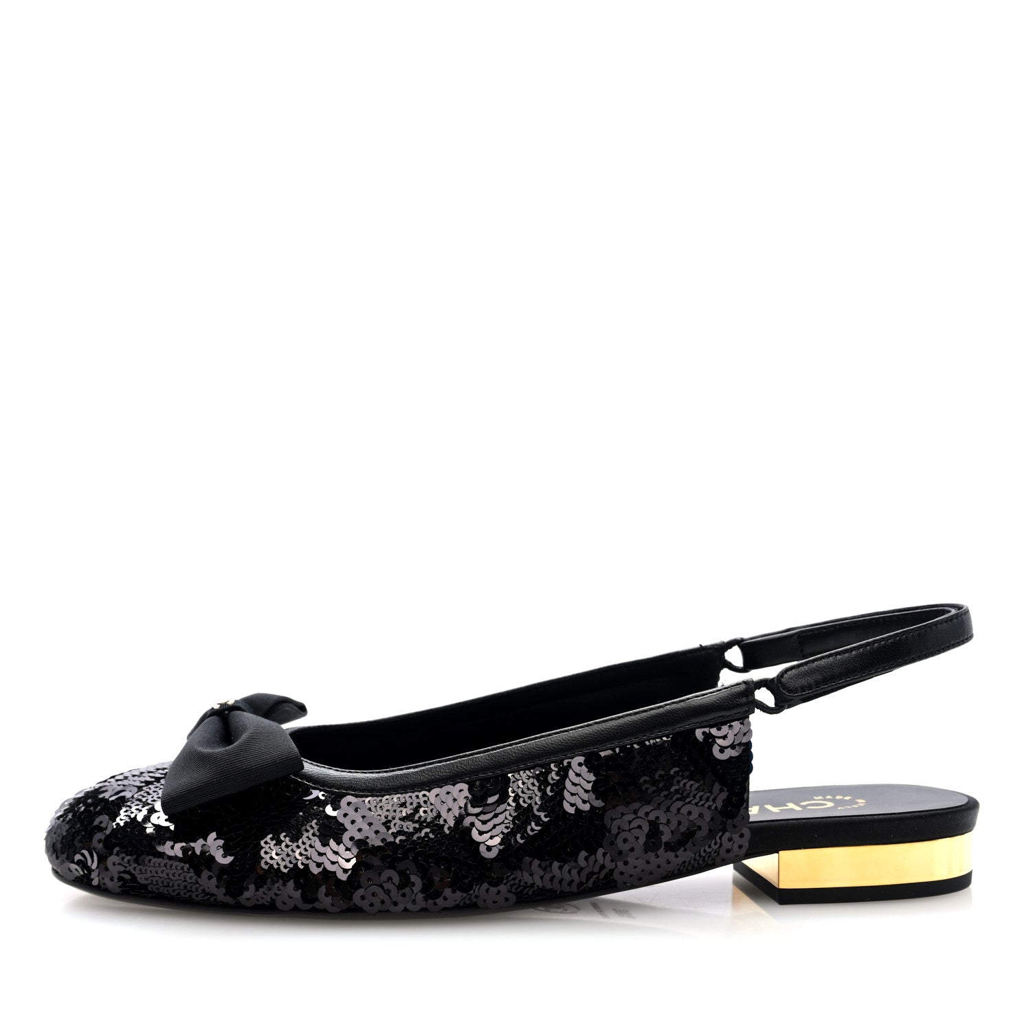 Sequin Lambskin Bow CC Slingbacks 38.5 Black