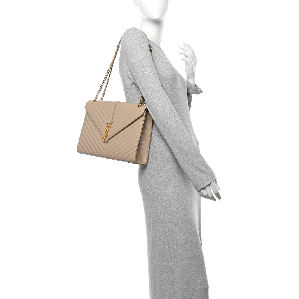 Grain De Poudre Matelasse Chevron Large Monogram Satchel Dark Beige