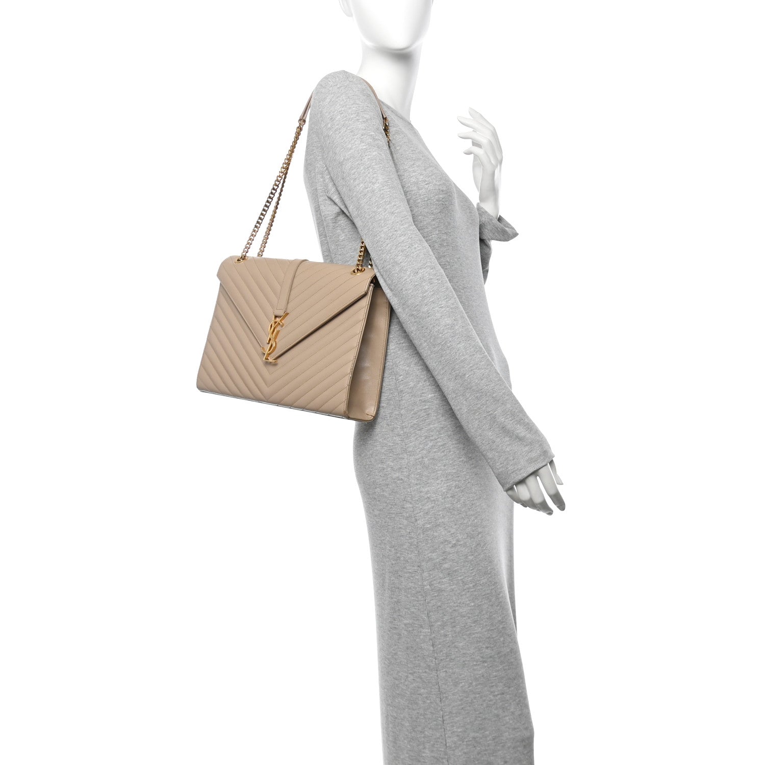 Grain De Poudre Matelasse Chevron Large Monogram Satchel Dark Beige