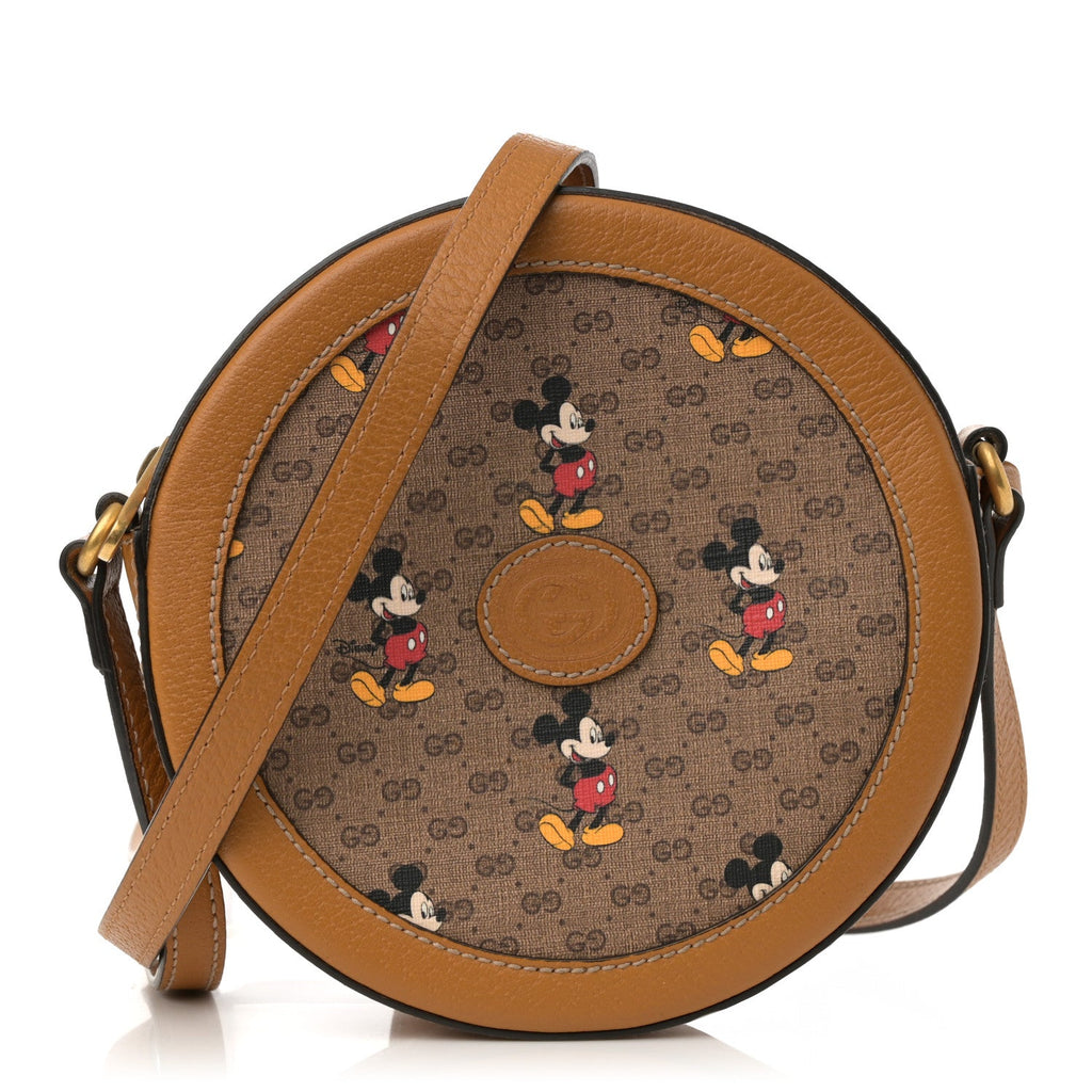 X DISNEY Mini Vintage GG Supreme Monogram Mickey Mouse Round Shoulder Bag Beige Vintage Sun Oil