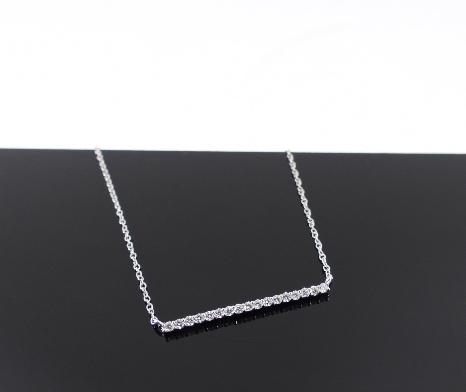 Birks 18k White Gold Diamond Rosee du Matin Bar Pendant Necklace