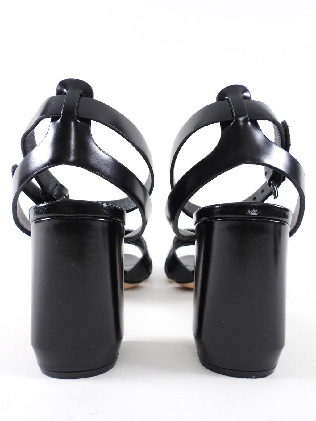 Prada Black Glossed Leather Block Heels Sandals - 36.5 / 7