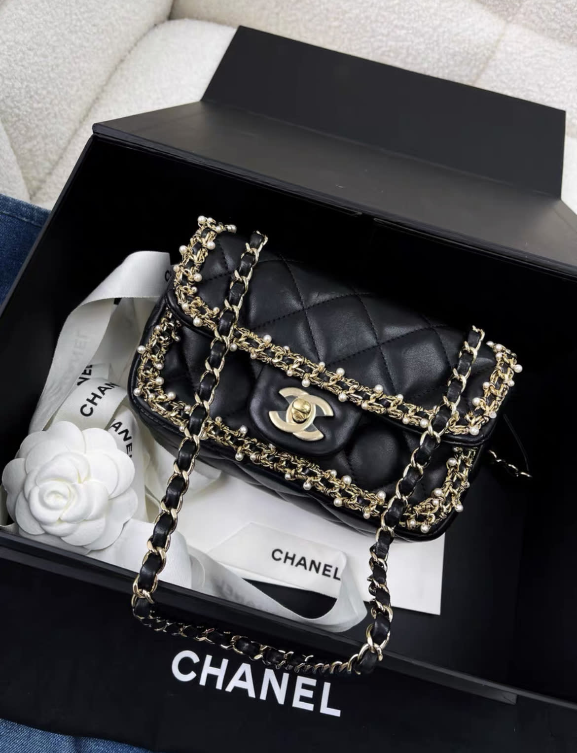 Chanel limited edition pearl leather CF chain bag