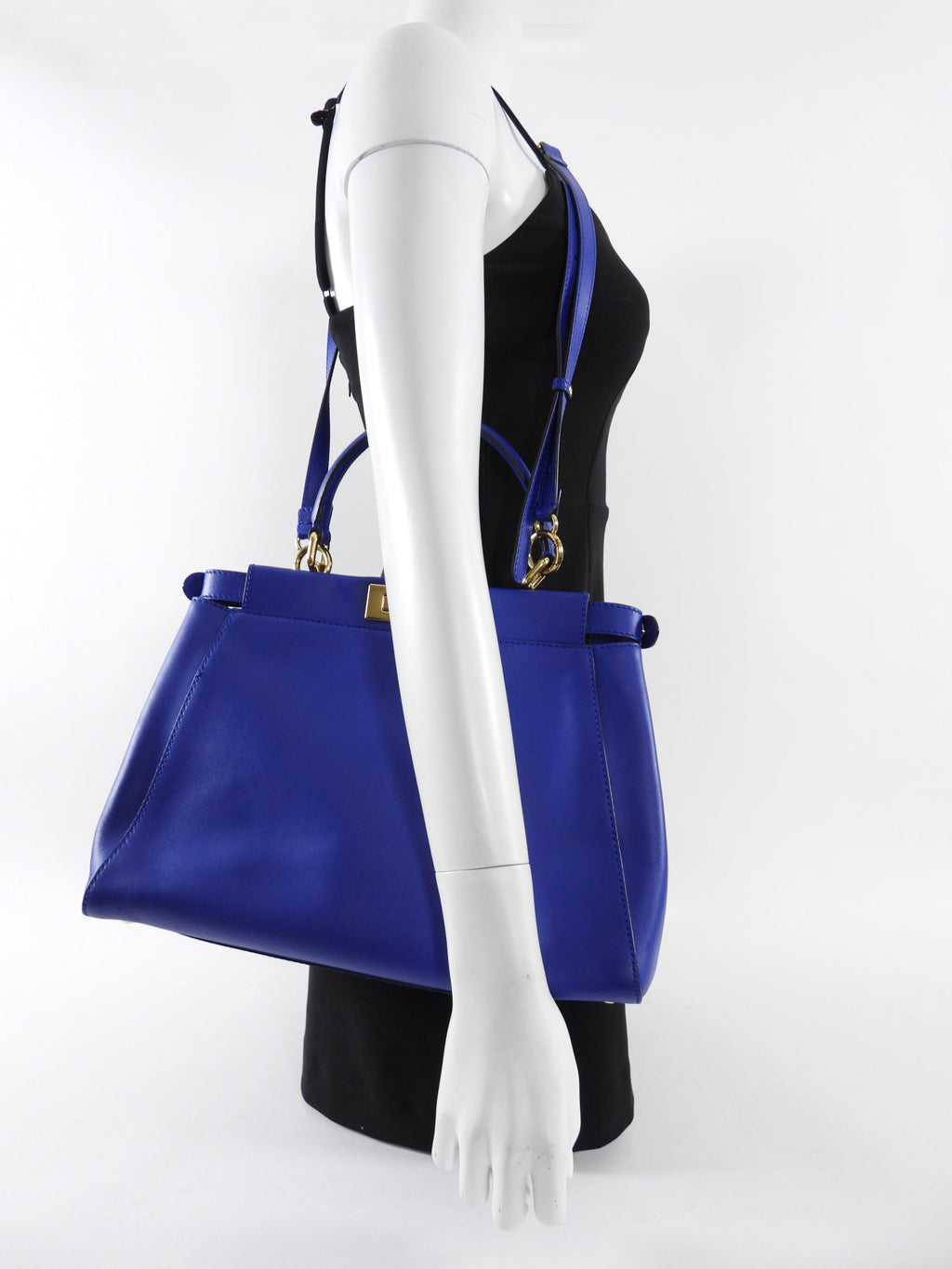 Fendi Blue Leather Peekaboo Medium Bag with Pequin Lining