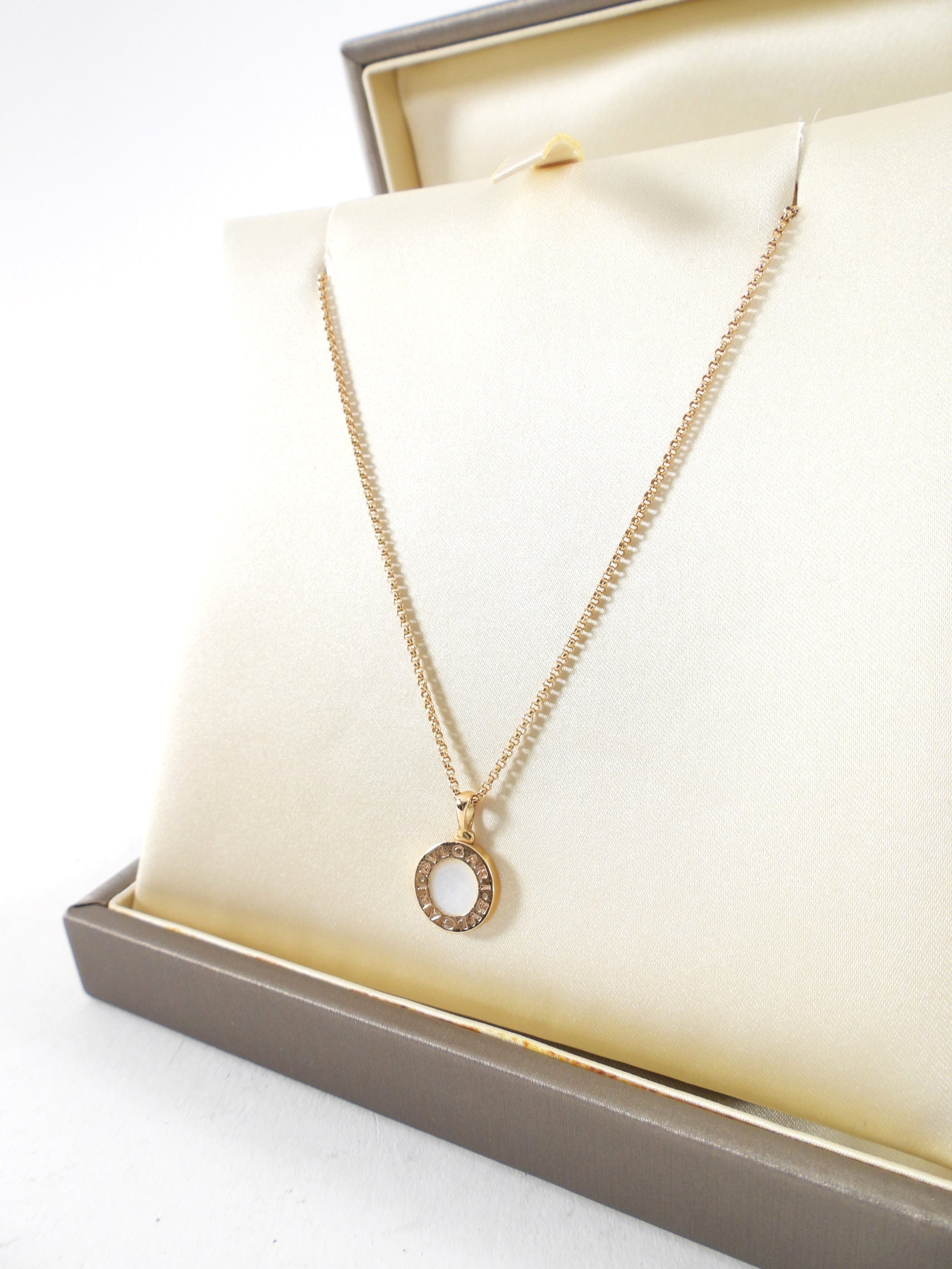 Bvlgari Bvlgari Mini 18k Rose Gold Mother Of Pearl Pendant Necklace