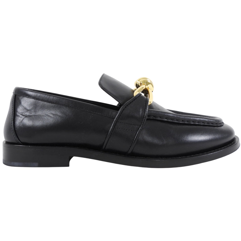 Bottega Veneta Black Leather and Gold Metal Astaire Loafer - 39.5