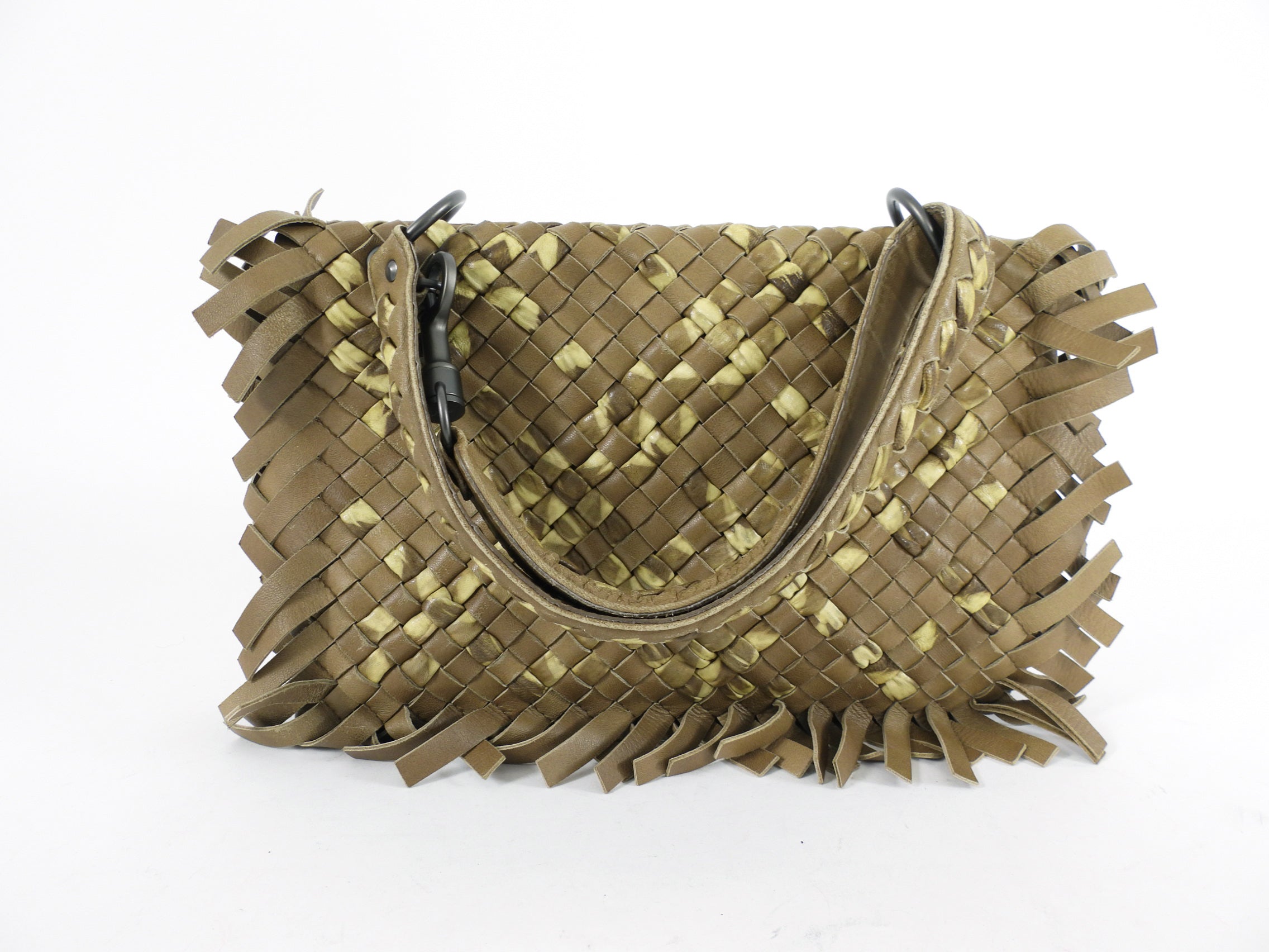 Bottega Veneta Olive Khaki Intrecciato Leather Fringed Shoulder Bag