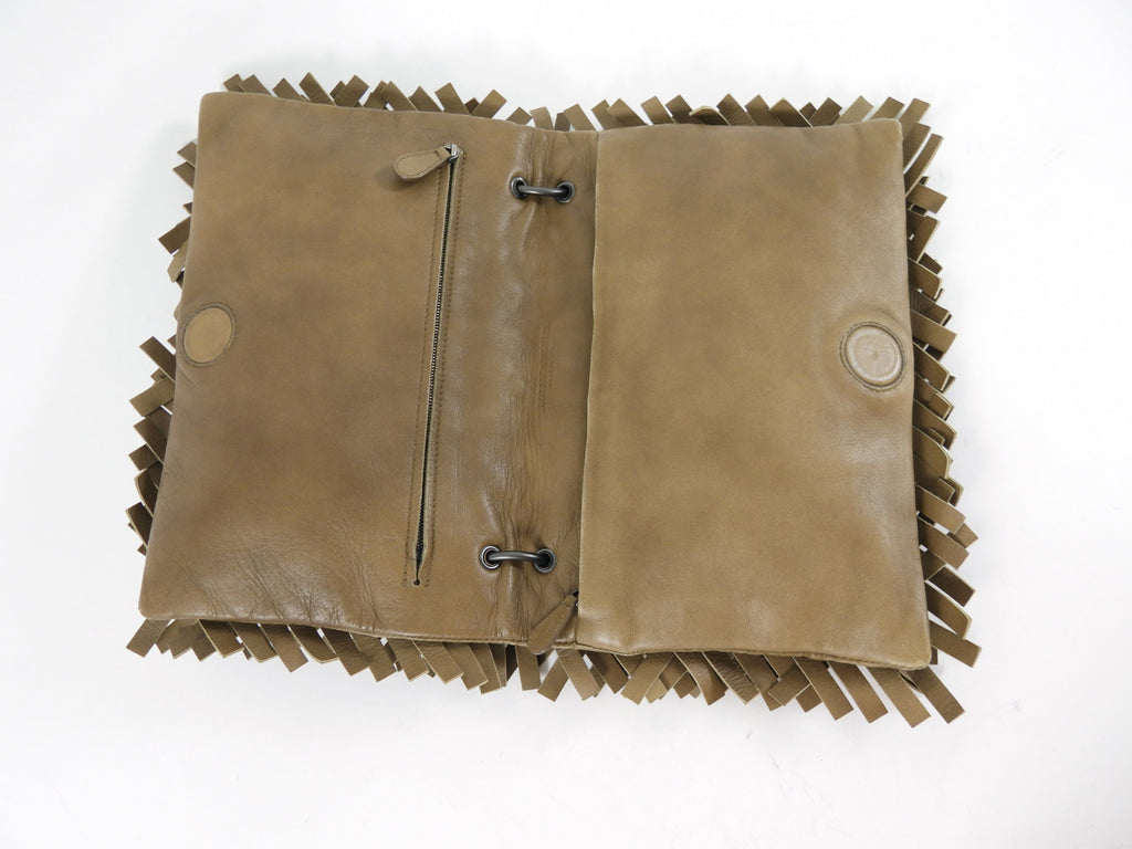 Bottega Veneta Olive Khaki Intrecciato Leather Fringed Shoulder Bag