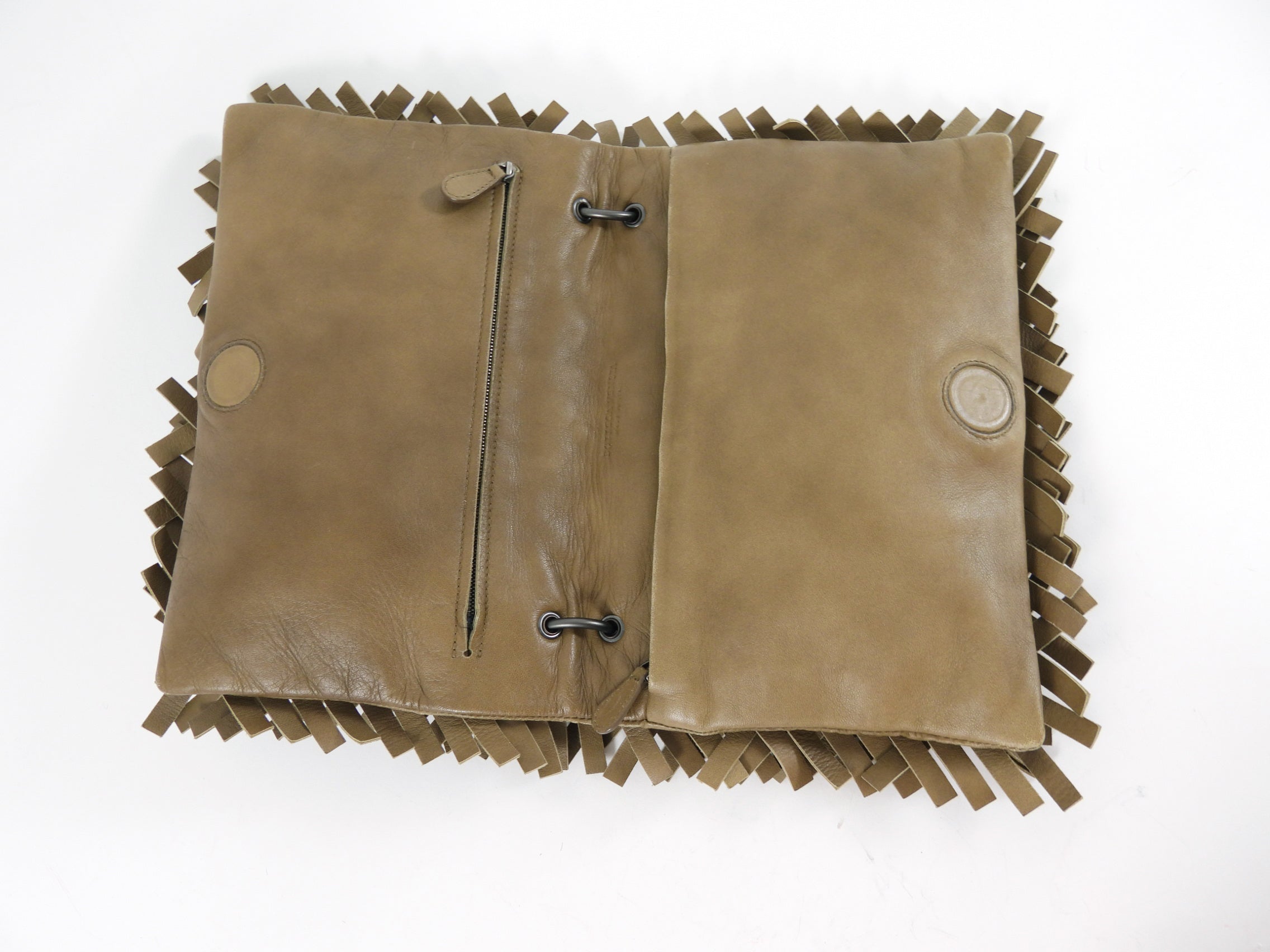 Bottega Veneta Olive Khaki Intrecciato Leather Fringed Shoulder Bag