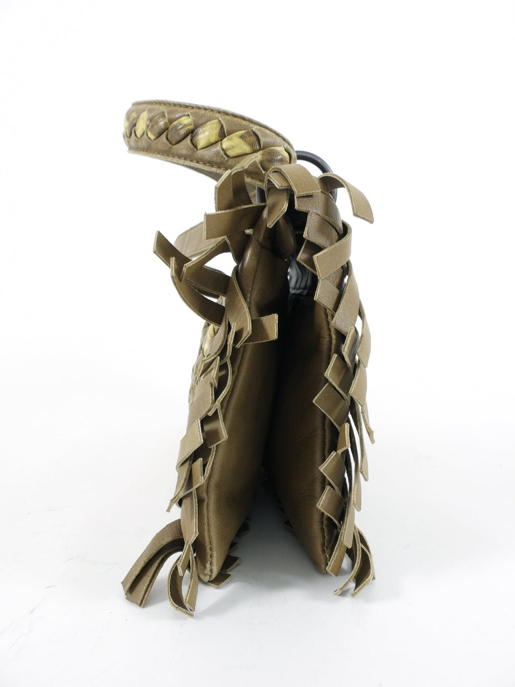Bottega Veneta Olive Khaki Intrecciato Leather Fringed Shoulder Bag
