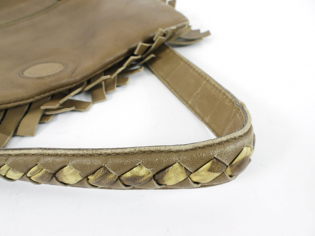 Bottega Veneta Olive Khaki Intrecciato Leather Fringed Shoulder Bag