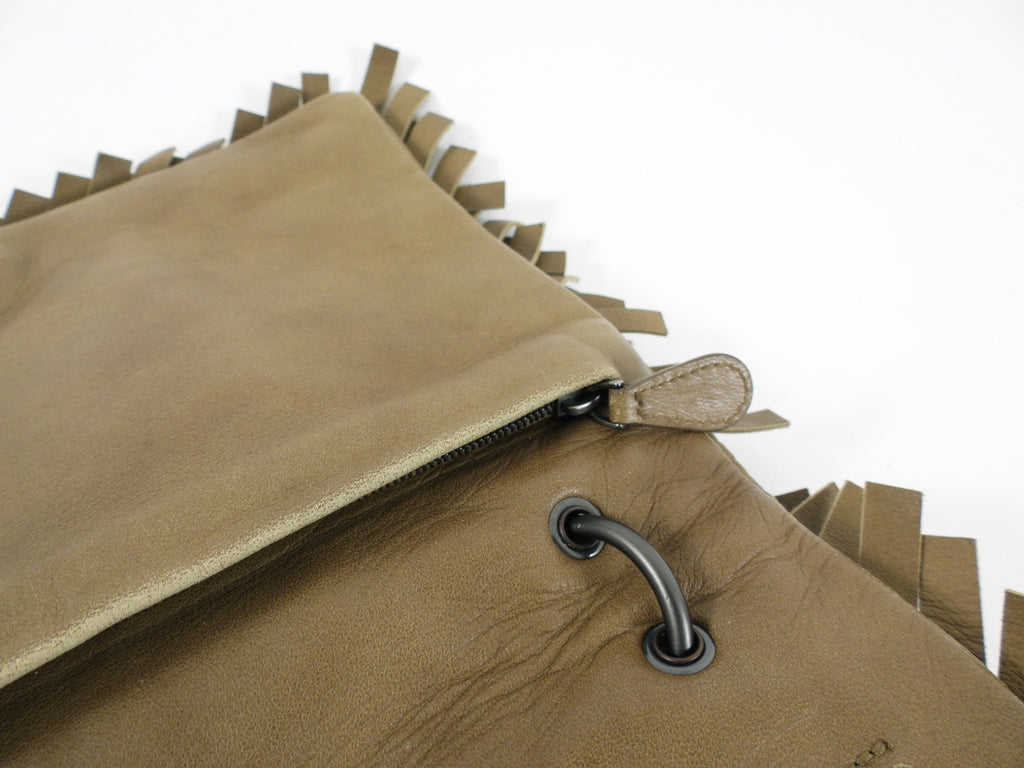 Bottega Veneta Olive Khaki Intrecciato Leather Fringed Shoulder Bag