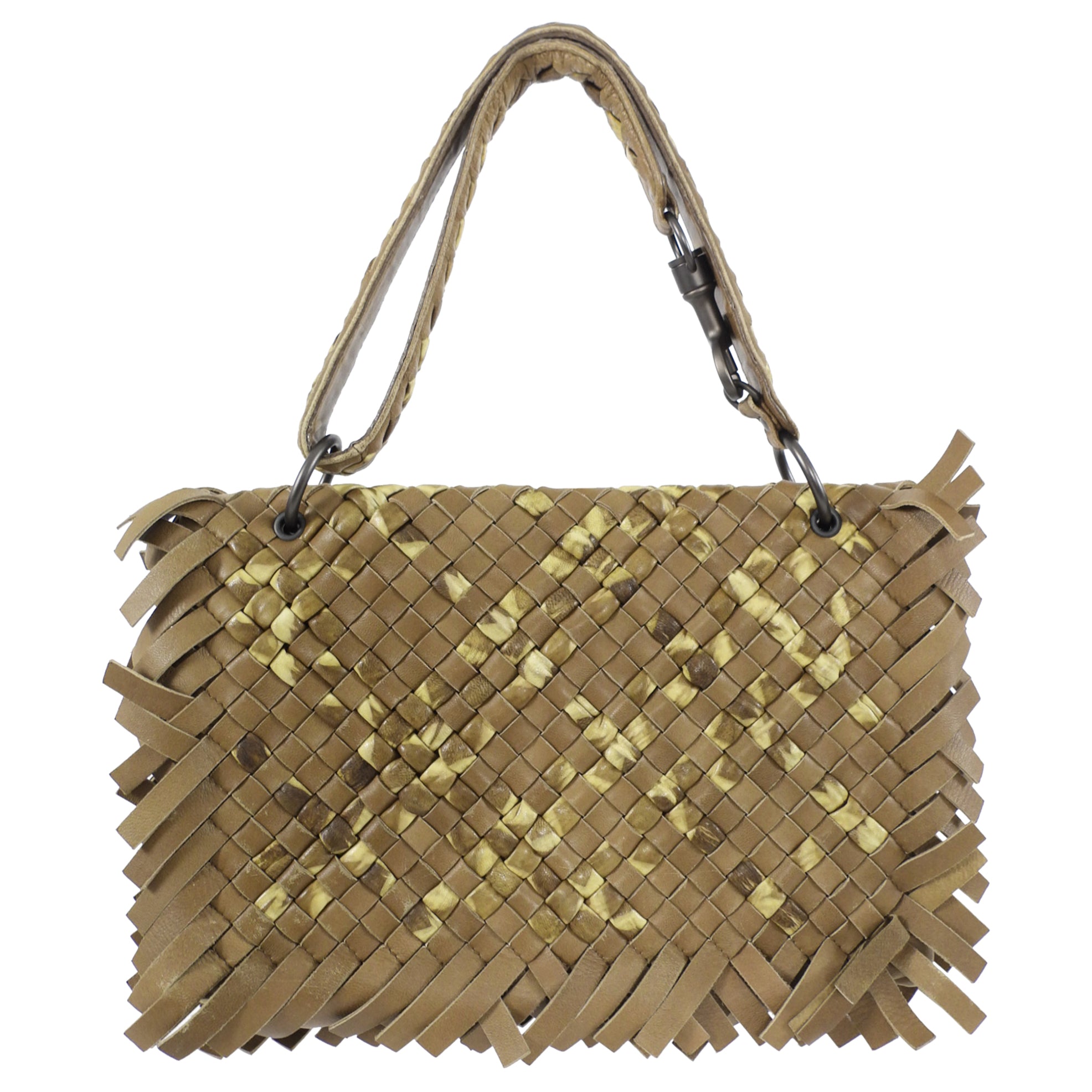 Bottega Veneta Olive Khaki Intrecciato Leather Fringed Shoulder Bag