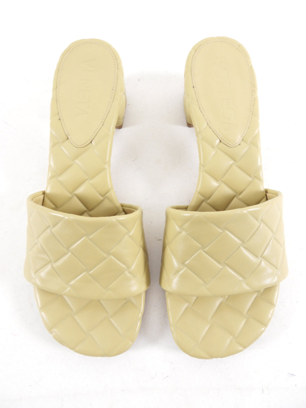 Bottega Veneta Beige Embossed Leather Block Heel Sandal - 37