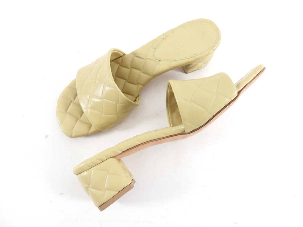 Bottega Veneta Beige Embossed Leather Block Heel Sandal - 37
