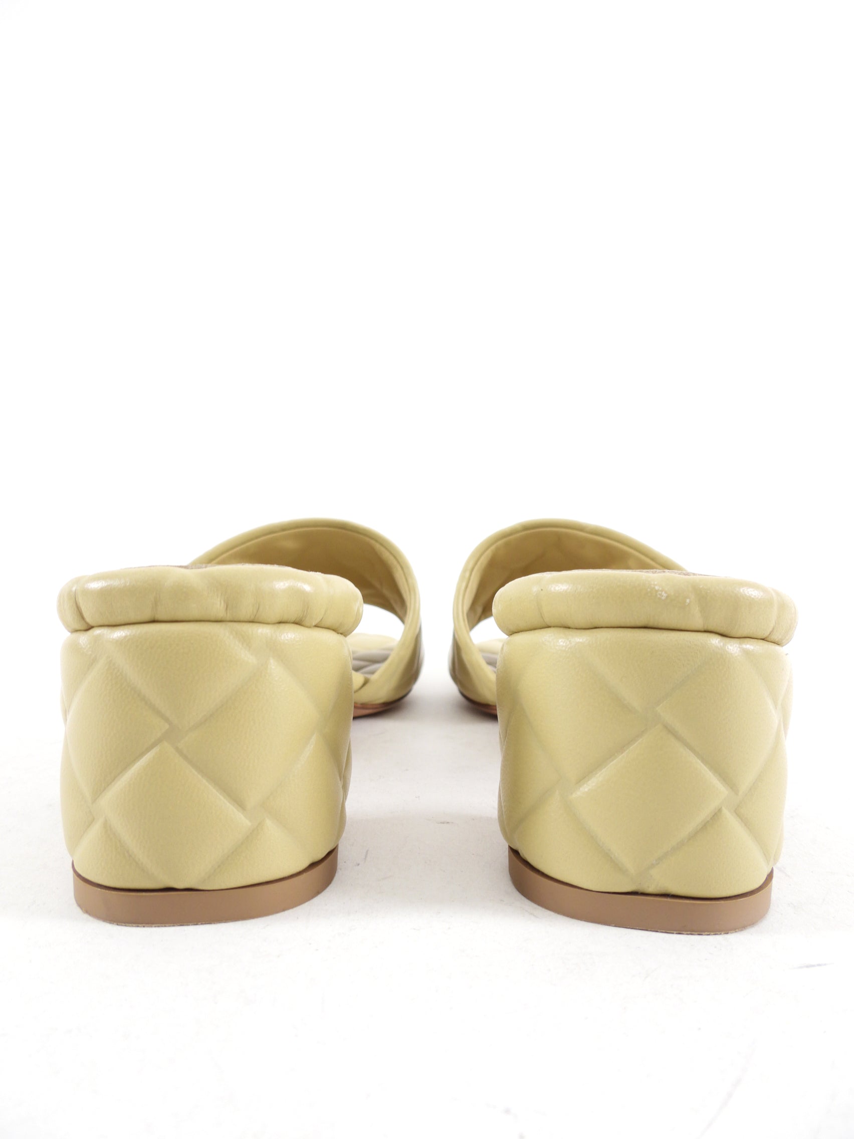 Bottega Veneta Beige Embossed Leather Block Heel Sandal - 37