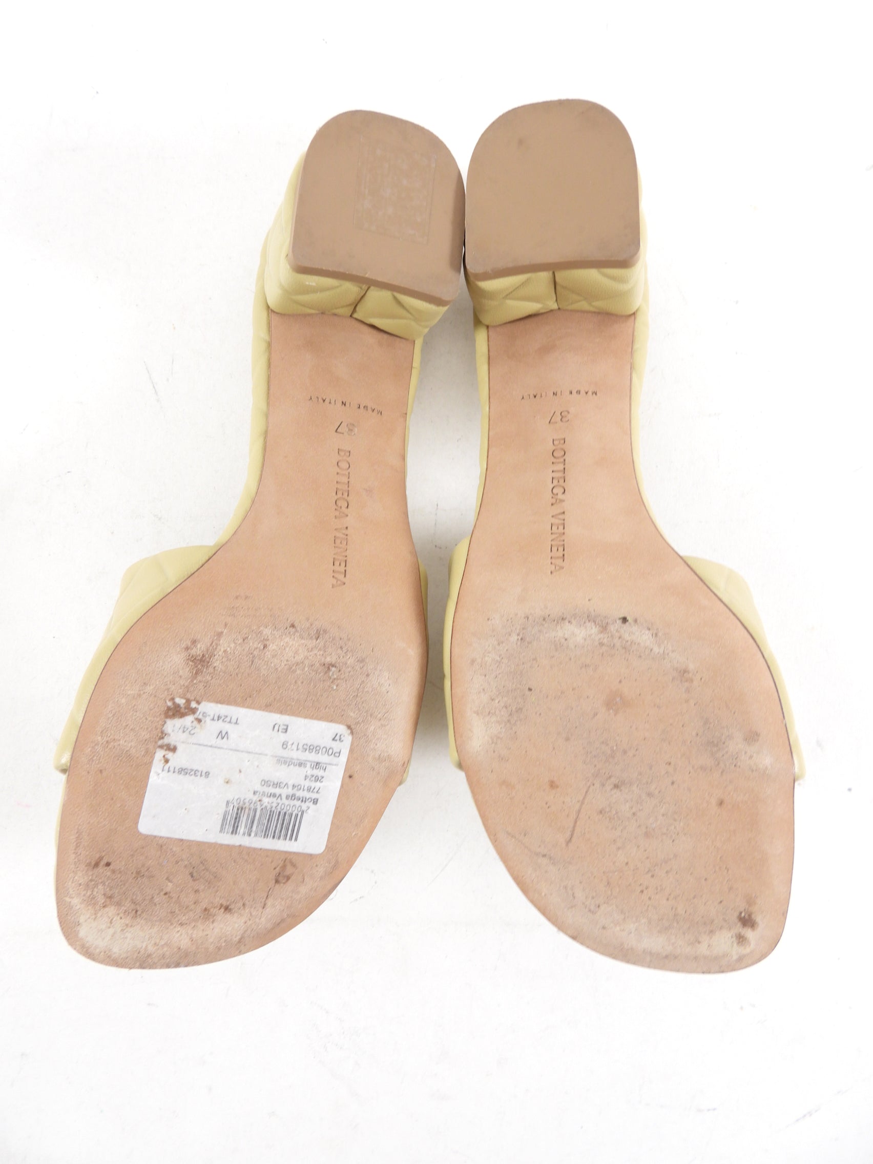 Bottega Veneta Beige Embossed Leather Block Heel Sandal - 37