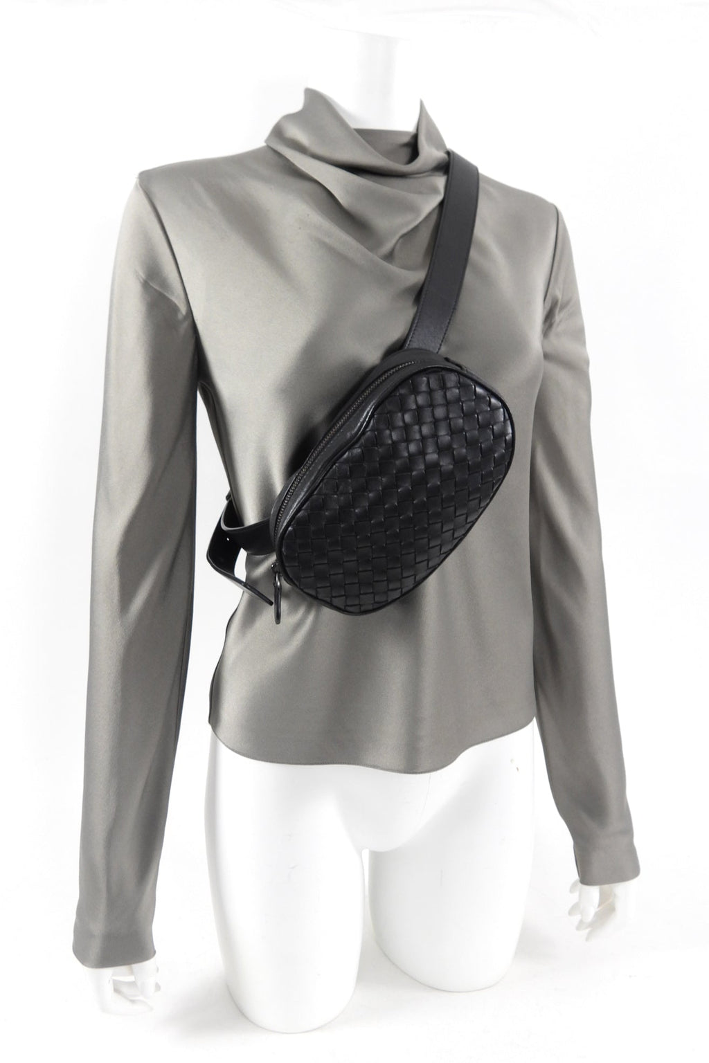 Bottega Veneta Intrecciato Leather Black Belt Bag