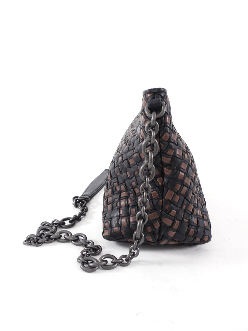 Bottega Veneta Black and Brown Intrecciato Leather Chain Bag