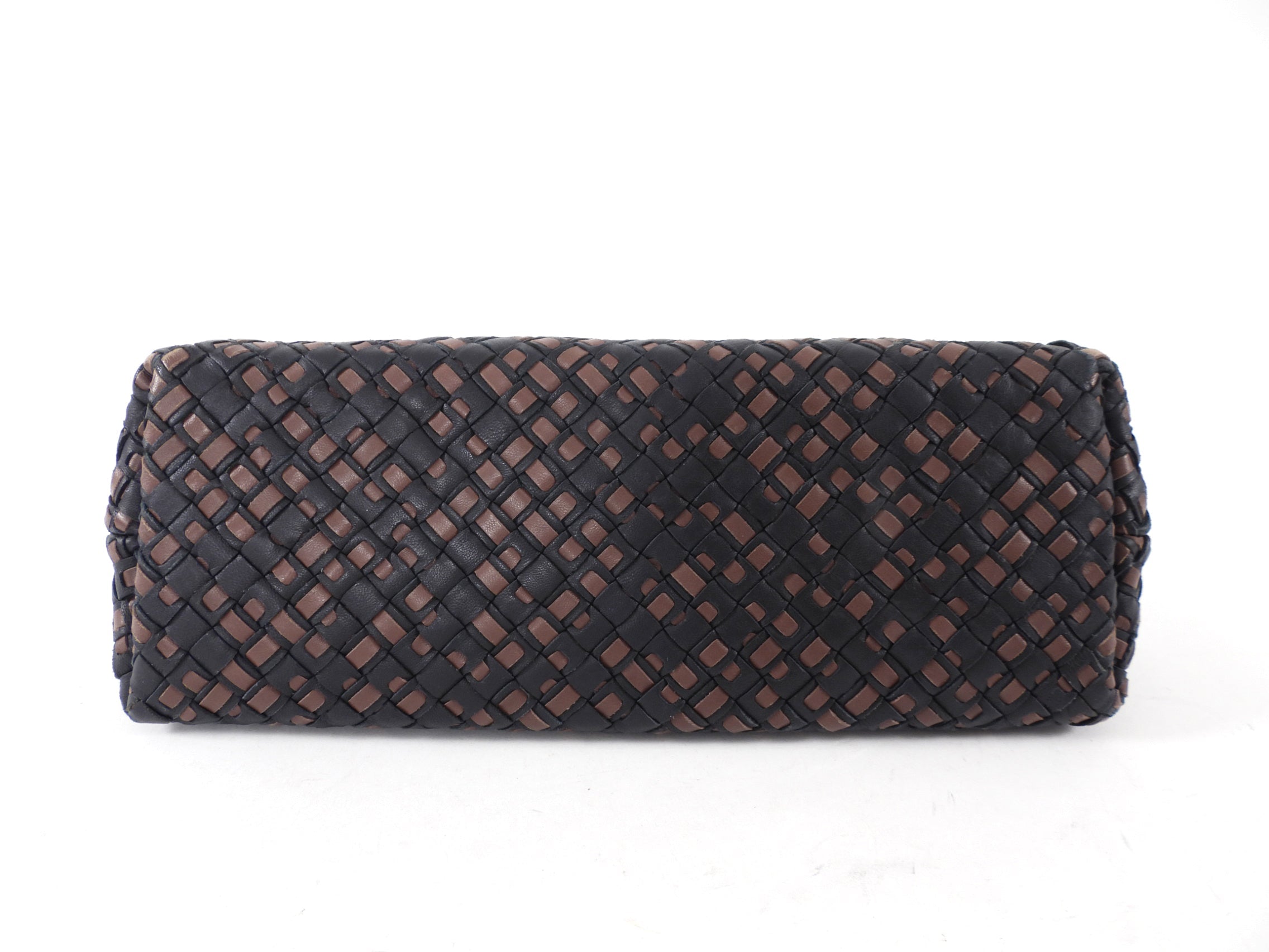 Bottega Veneta Black and Brown Intrecciato Leather Chain Bag