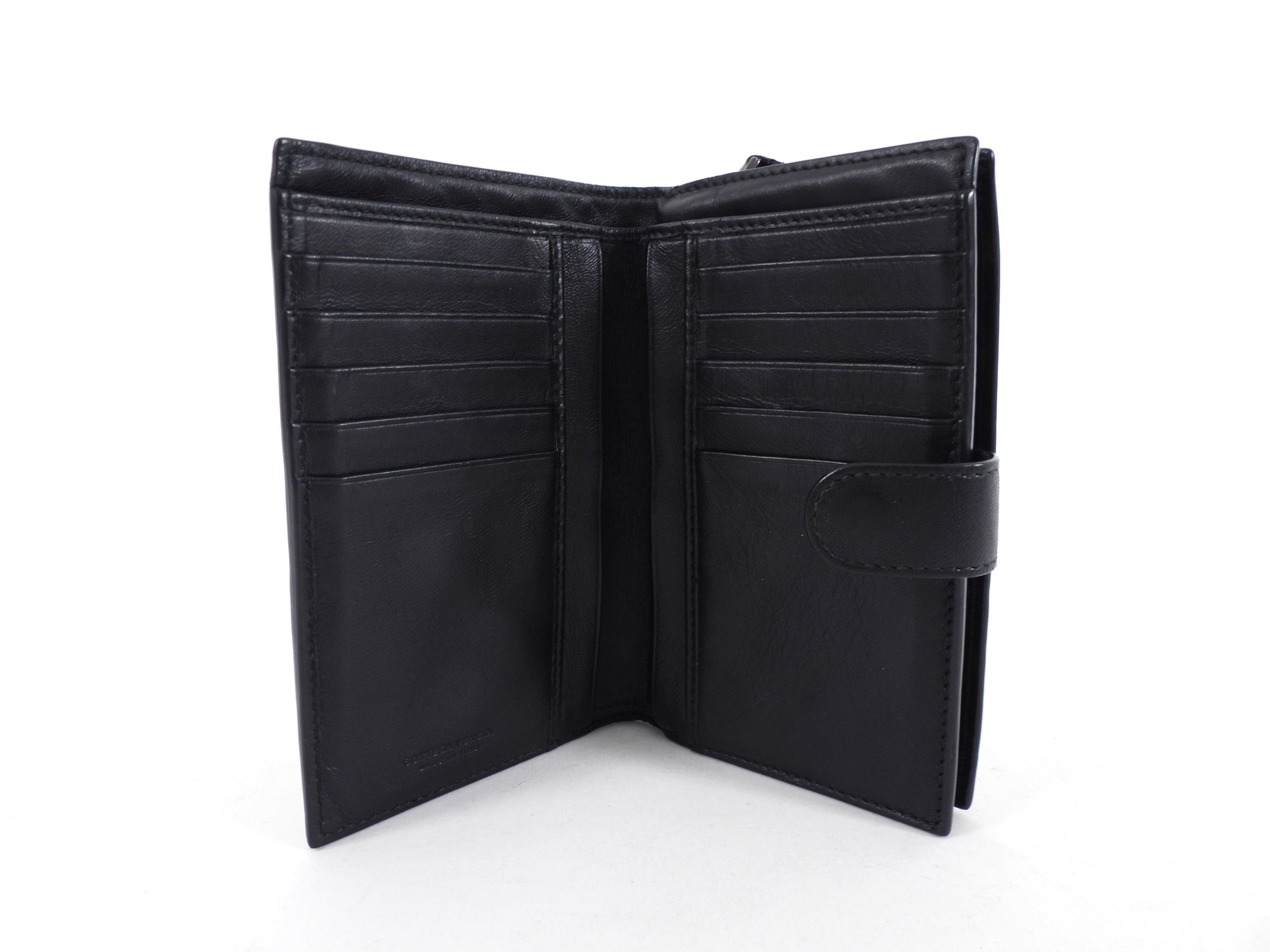 Bottega Venetta Black Intrecciato Leather French Wallet