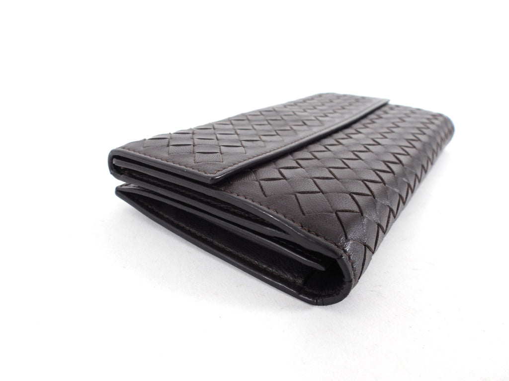 Bottega Venetta Brown Intrecciato Leather Long Bifold Wallet