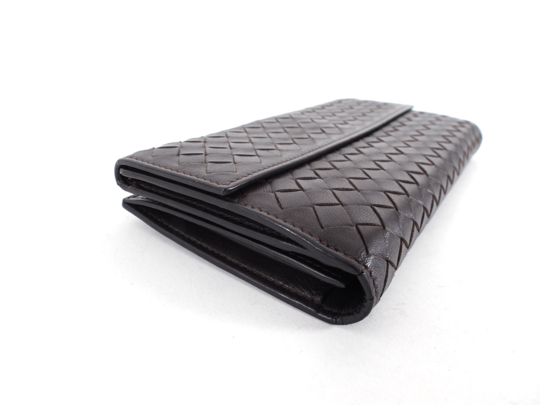 Bottega Venetta Brown Intrecciato Leather Long Bifold Wallet