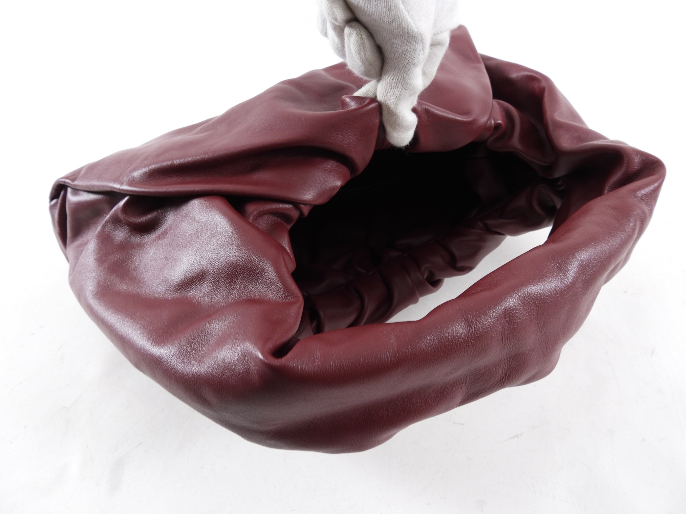 Bottega Veneta Burgundy Pleat Leather Shoulder Pouch Bag