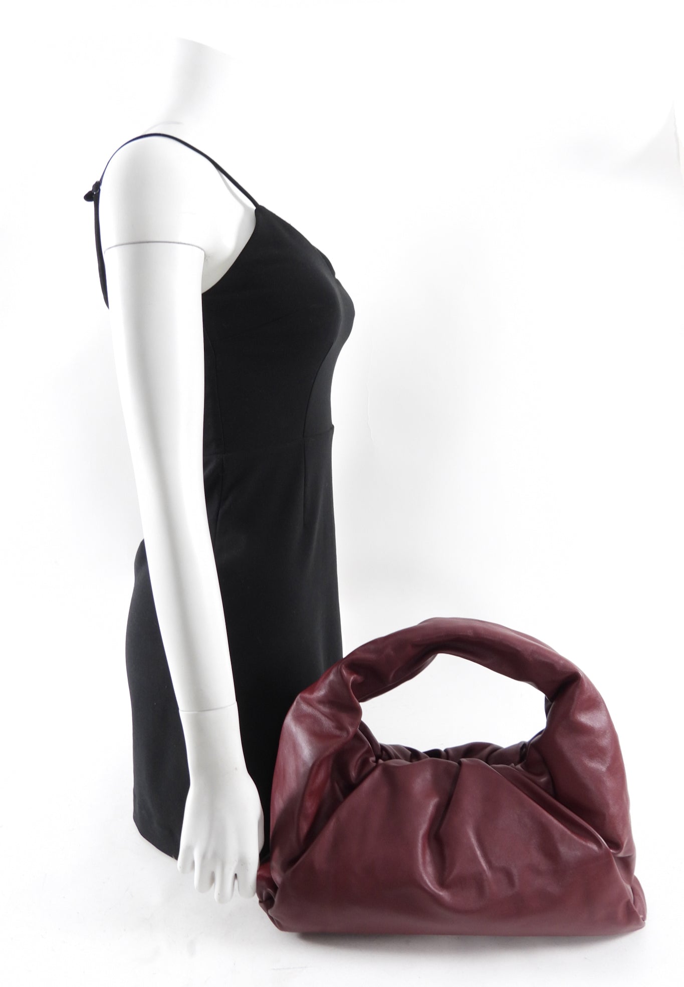 Bottega Veneta Burgundy Pleat Leather Shoulder Pouch Bag