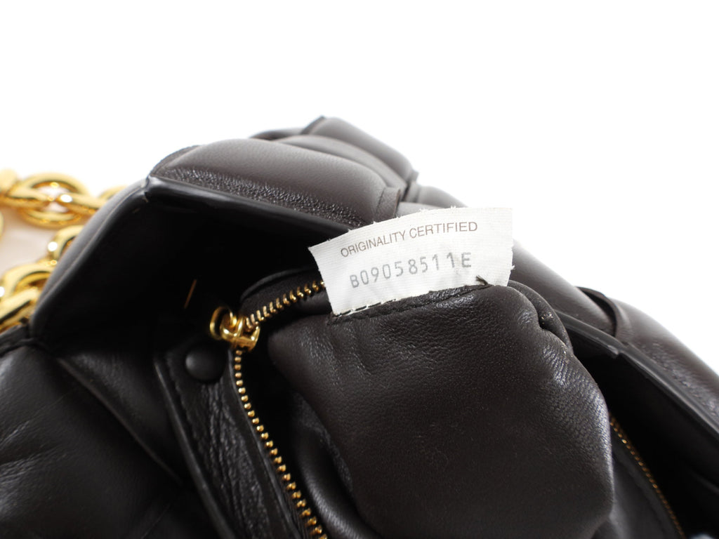 Bottega Veneta Padded Casette Chain Dark Brown Leather Bag