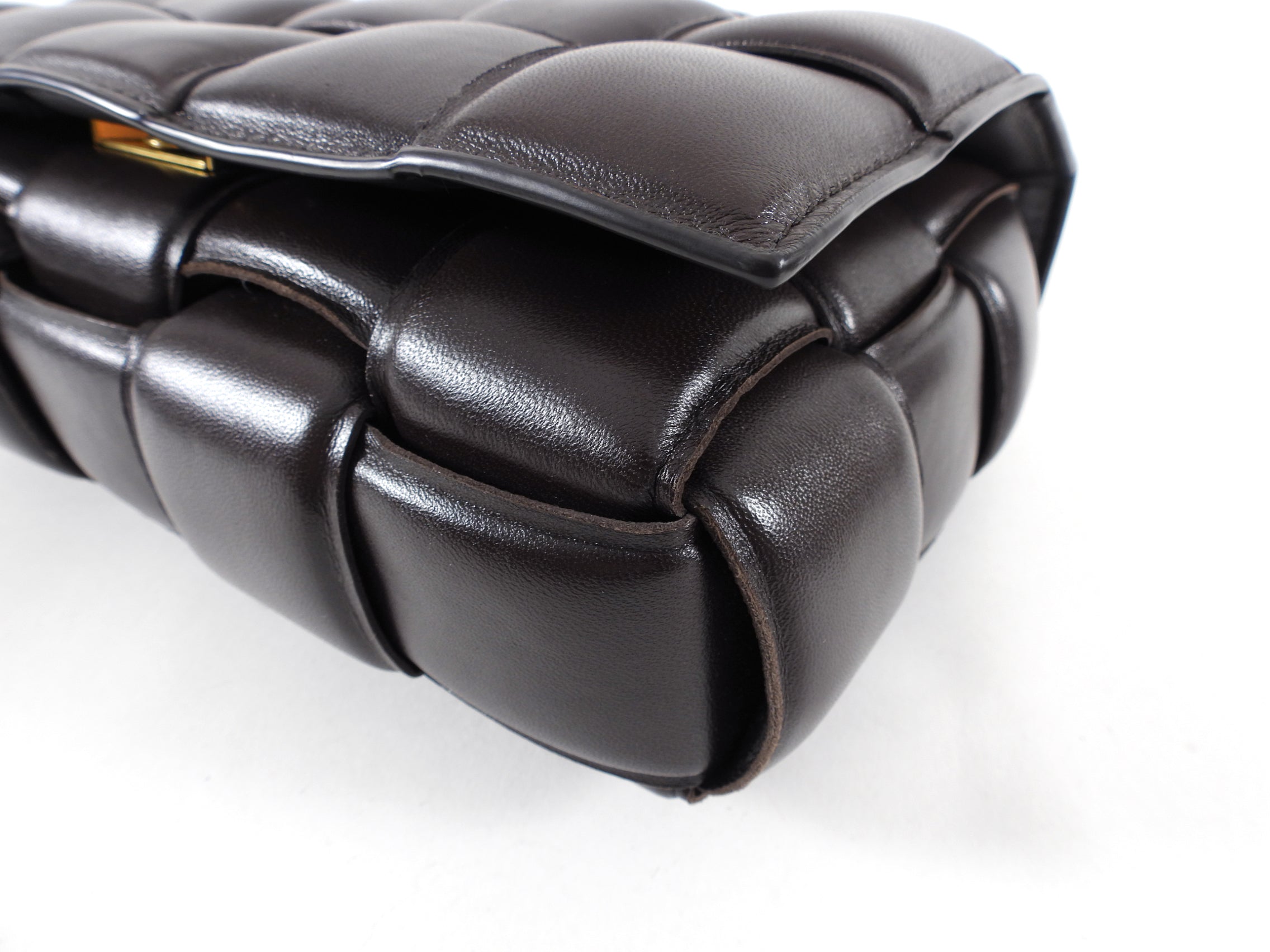 Bottega Veneta Padded Casette Chain Dark Brown Leather Bag