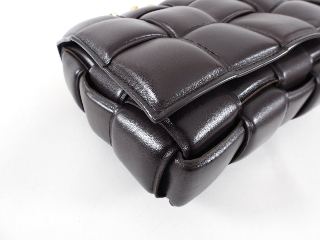 Bottega Veneta Padded Casette Chain Dark Brown Leather Bag