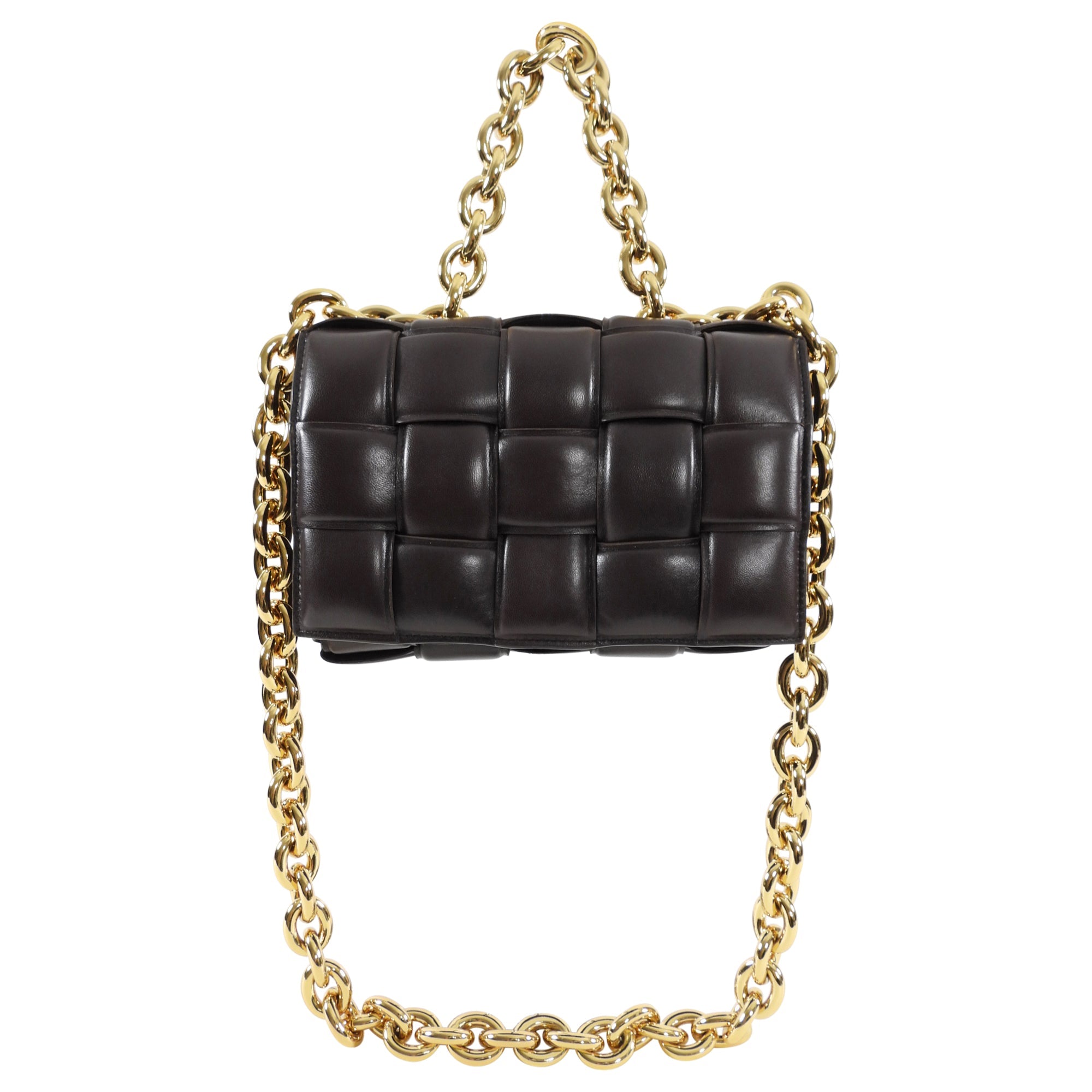 Bottega Veneta Padded Casette Chain Dark Brown Leather Bag