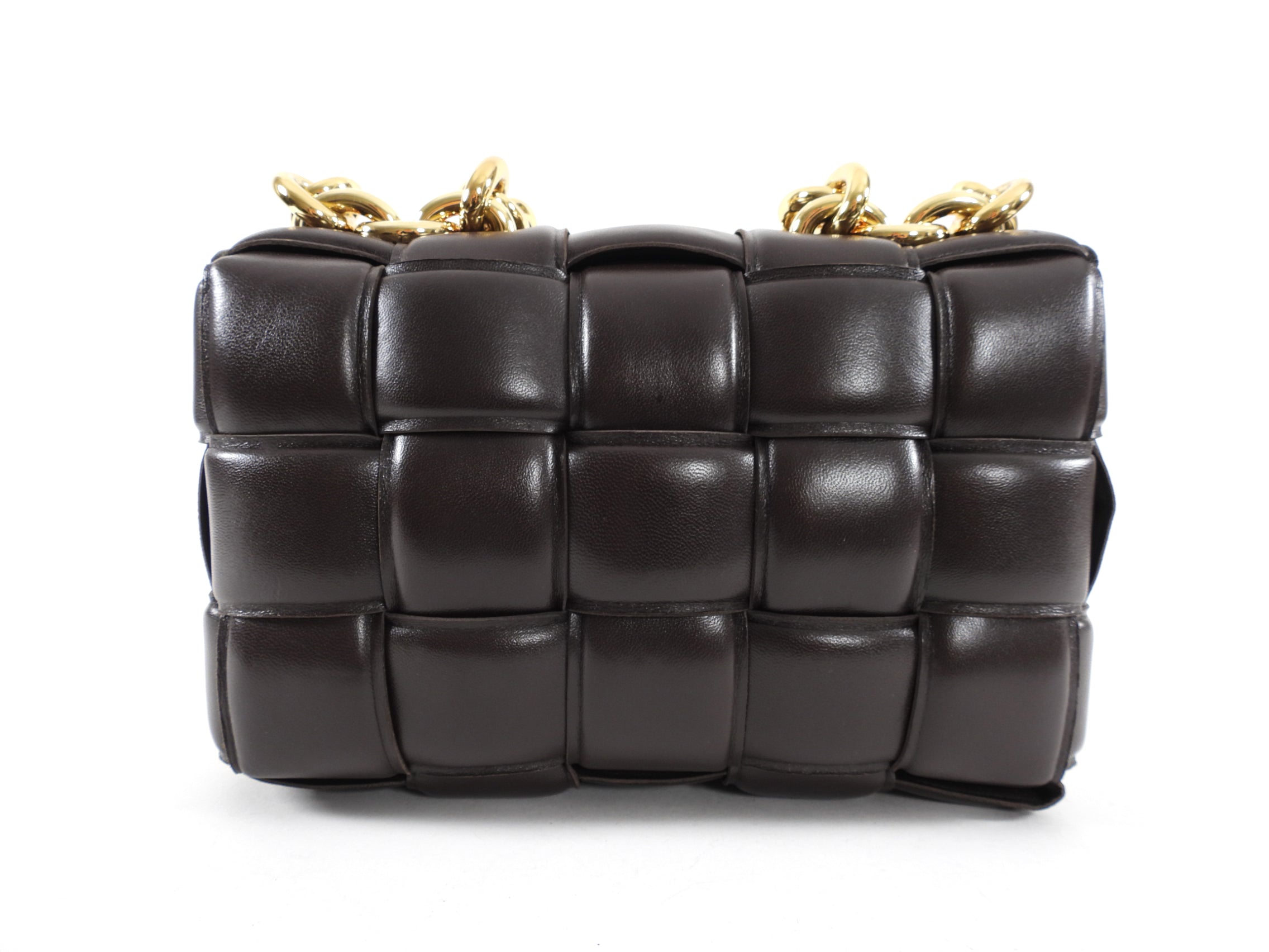 Bottega Veneta Padded Casette Chain Dark Brown Leather Bag