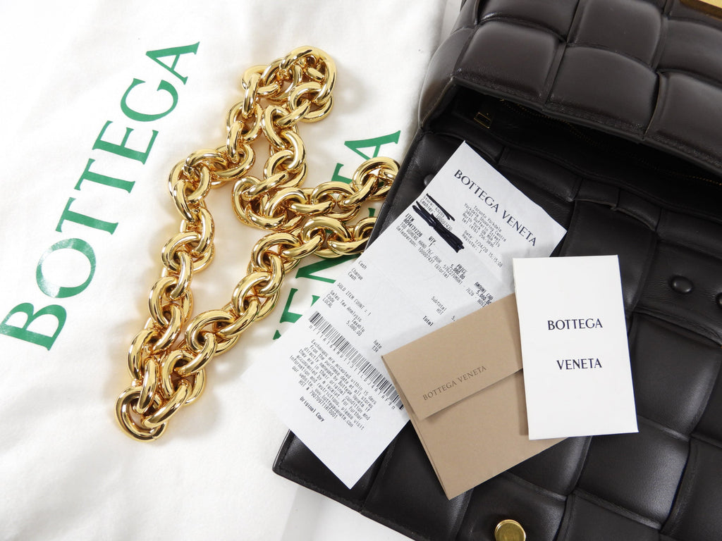 Bottega Veneta Padded Casette Chain Dark Brown Leather Bag